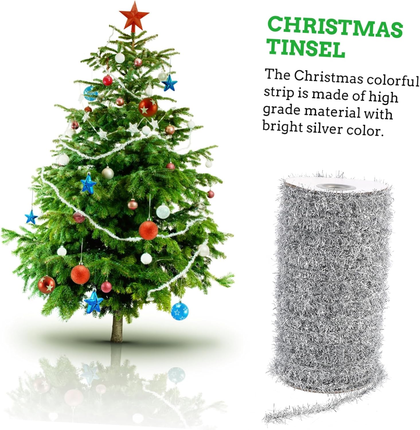1roll Christmas Tree Thin Tinsel Metallic Garland for Party Decoration Colorful Foil Streamers for Christmas Festivities and Holiday Celebrations