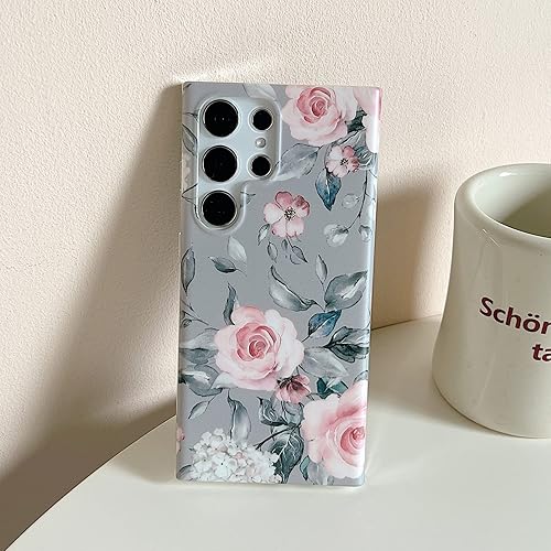 Miniatura 5 de YeLoveHaw Funda diseñada para Samsung Galaxy S23 Ultra para mujeres y niñas, patrón de flores rosas y hojas moradas grises, delgada y dura completa