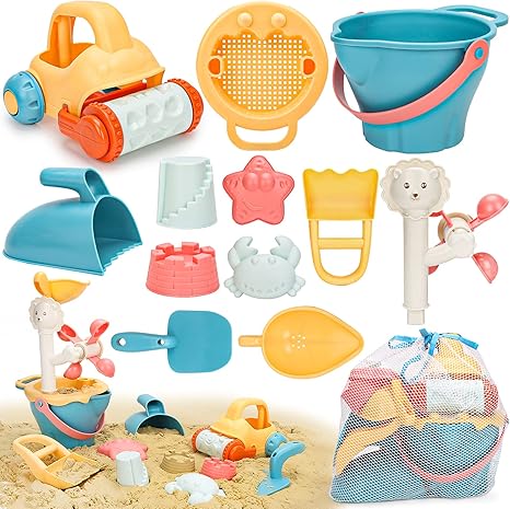 Sandspielzeug Set 18-teilig – Mit Eimer, Schaufeln, Formen, Sieb & Tragetasche | Für Strand & Sandkasten, Fördert Kreativität