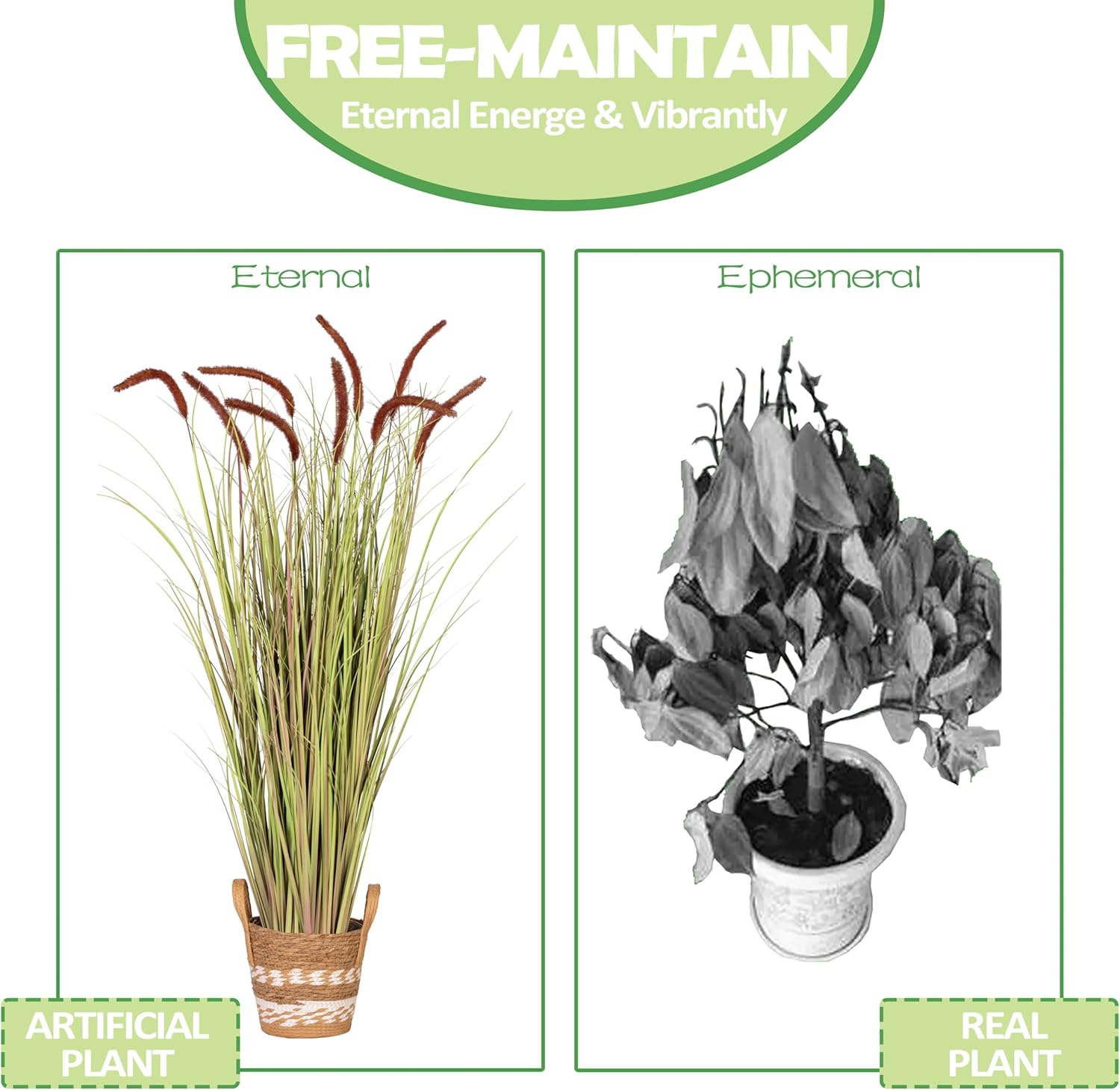 Sunnyglade 4 FT 2-Pack Artificial Horsetail Reed Grass, Fake Topiary Plant Tree in Pot, Cement Filled Pot Faux Flower Plants, Housewarming Gift Potted Bushes for Home Indoor Outdoor Office Decor - Image 4