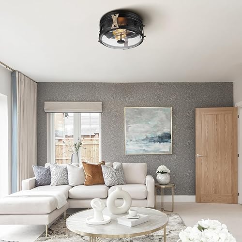 Miniatura 7 de Lámpara de techo de montaje empotrado, lámpara de techo interior con marco de metal resistente de vidrio semillado, elegante lámpara redonda cerca