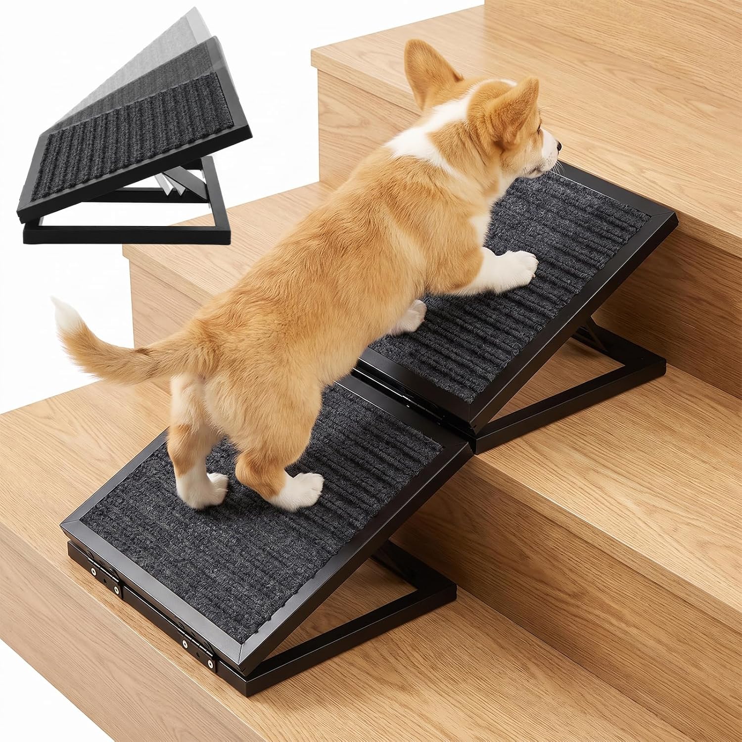 Wenqik 2 Pack Heavy Duty Dog Ramps for Stairs, 3 Adjustable Heights