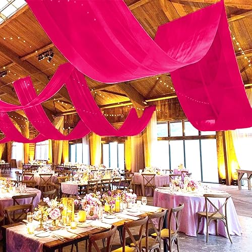 Miniatura 3 de PATYDEST Cortinas de techo para bodas, 5 x 20 pies, tela de gasa rosa intenso para ceremonia de boda, cortinas de techo de tela transparente,