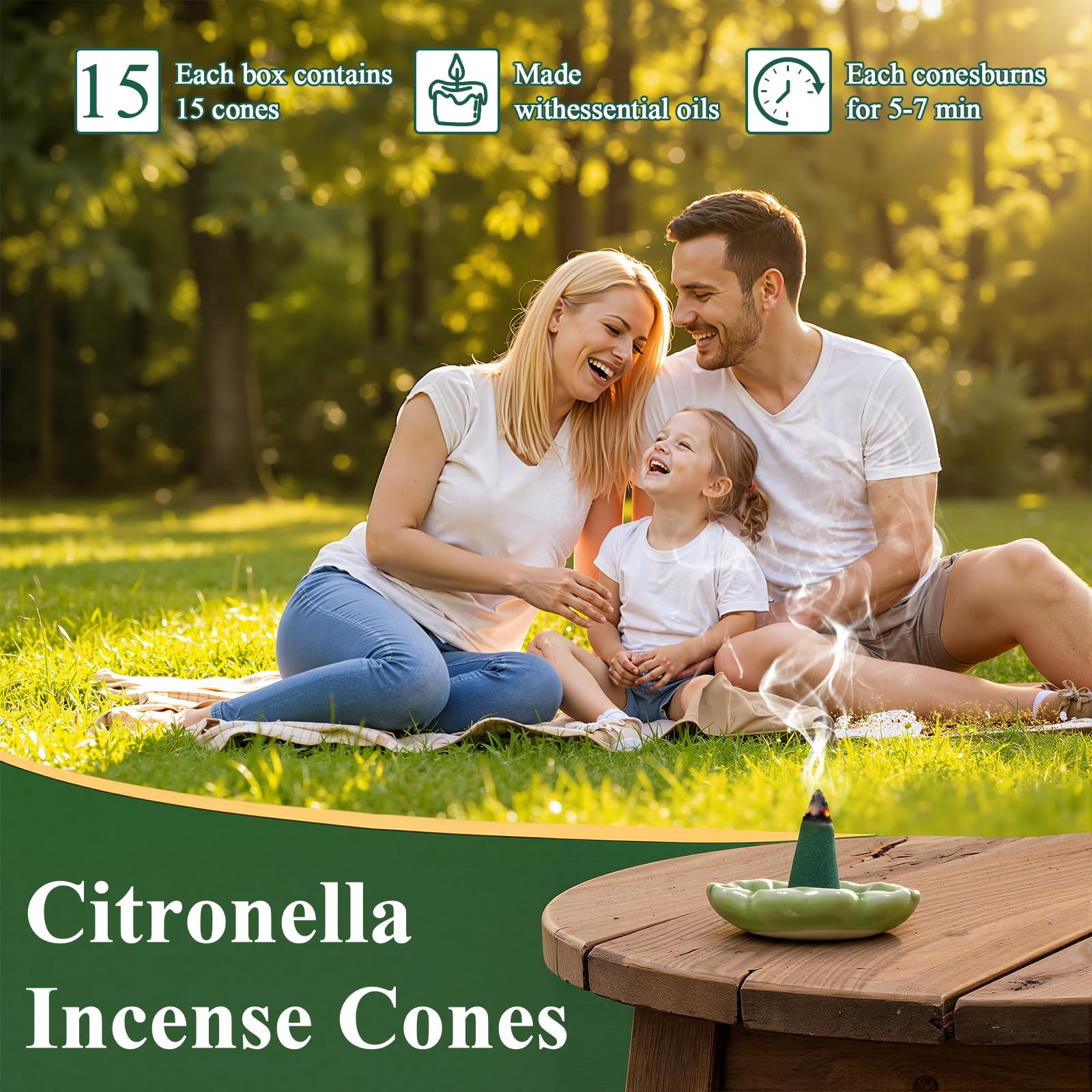 SCENTORINI Cônes d'Encens Citronnelle 120pcs Extérieur Jardin Balcon Terrasse