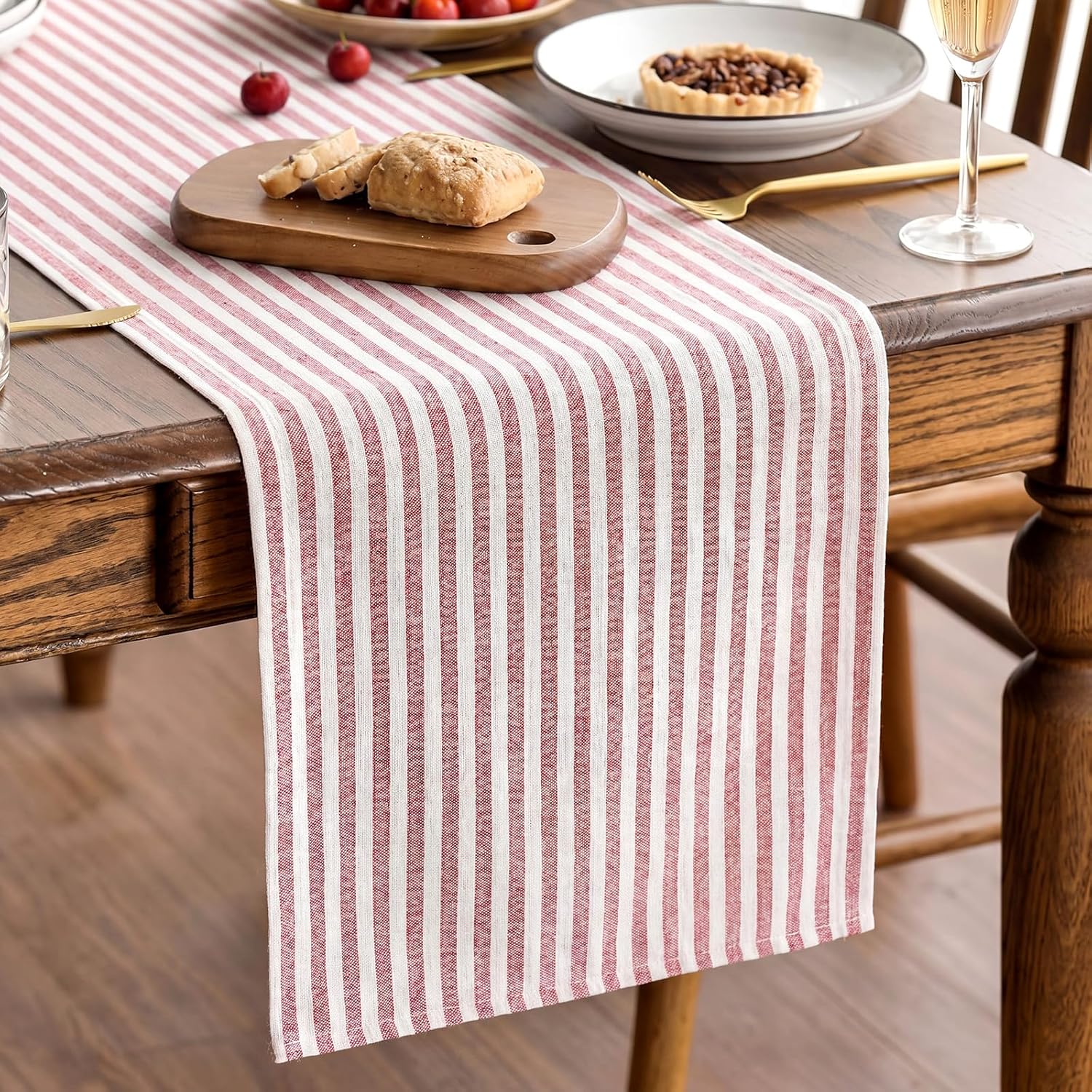 Breling Blue and White Striped Table Runner Cotton Linen Farmhouse Table Runner for Dining Kitchen Coffee Centerpiece Rustic Home Summer Coastal Birthday Wedding Party Decor (14 x 60 Inch)