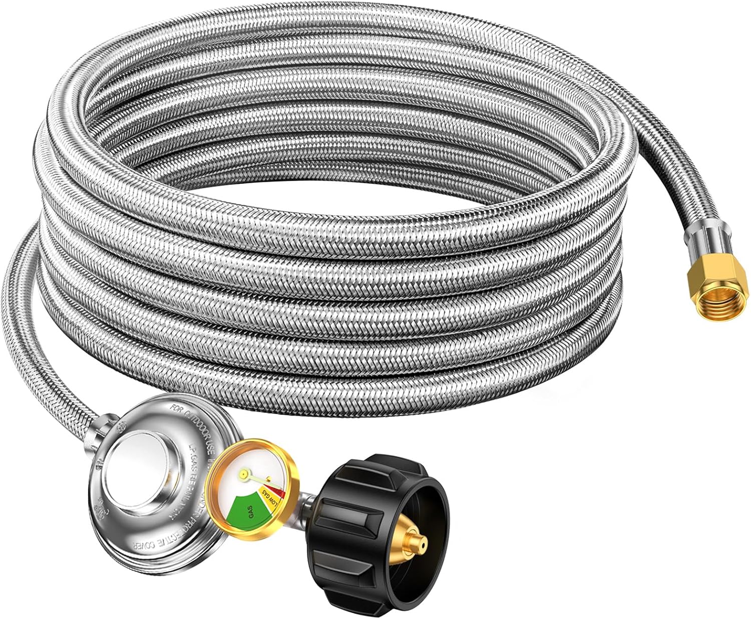 12ft Propane Regulator with Hose&Gauge, 0-1Psi Propane Tank Regulator, LP Gas Grill Line Regulator for Weber Genesis/Spirit Grill/Blackstone 28”&36” Griddle/Camp Chef Burner Stove, 3/8” Propane Hose