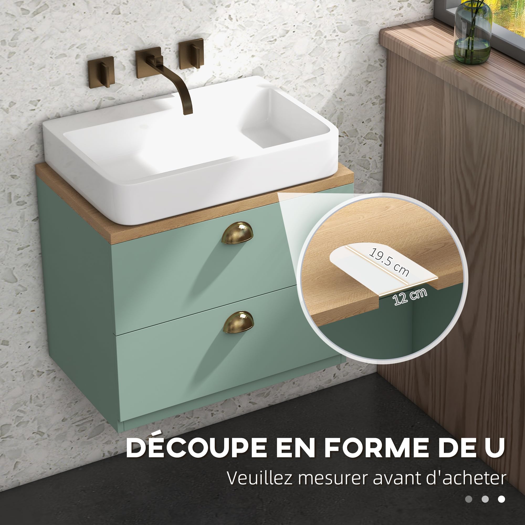 kleankin Ensemble de Meubles de Salle de Bain Armoire Miroir Salle de Bain + Meuble sous lavabo Suspendu avec étagères réglables 2 tiroirs Design scandinave Vert