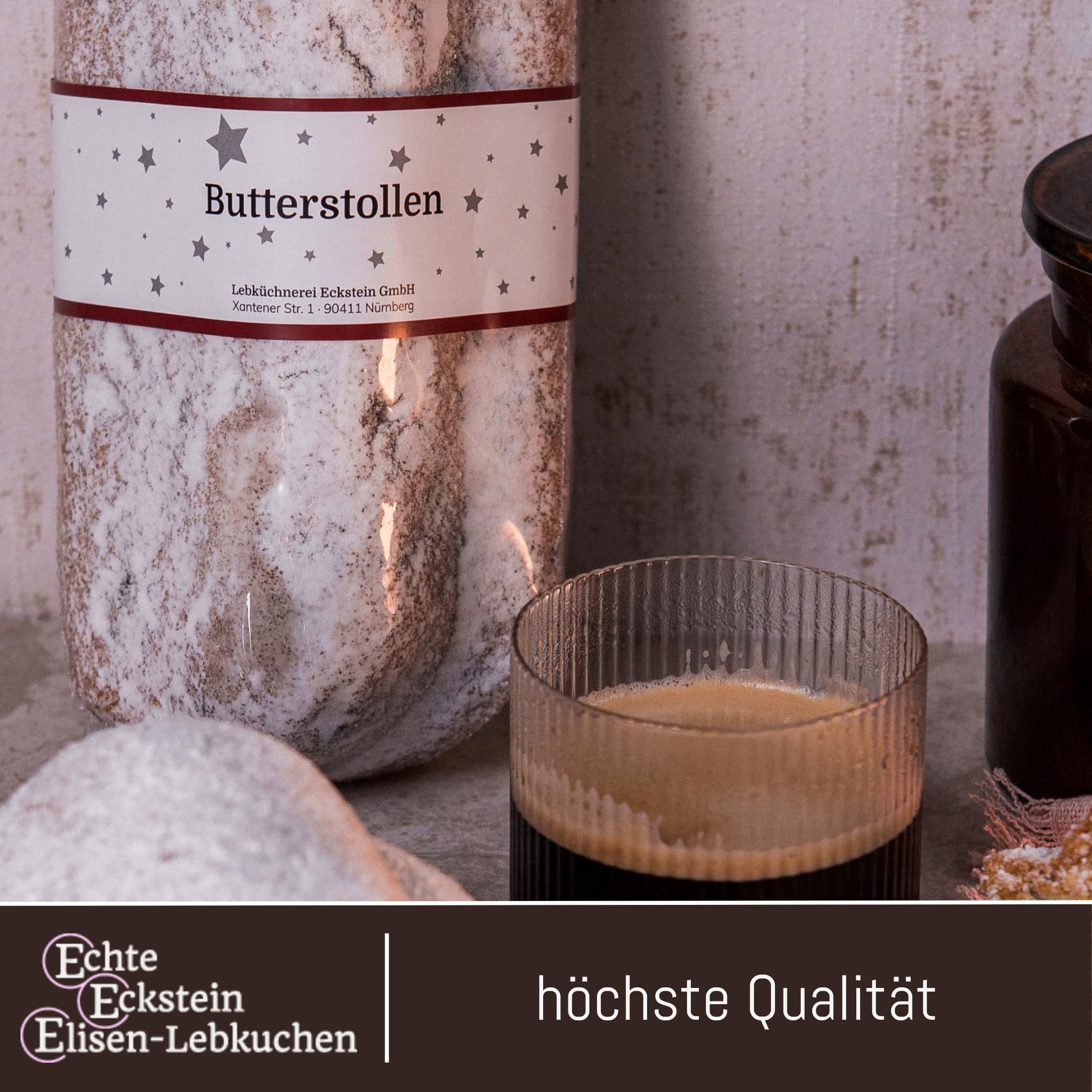Butterstollen aus Nürnberg - 1 x 750g - Echter Eckstein Butter-Stollen | Original Nürnberger Butterstollen · saftig mit Rosinen & Mandeln · 750g · Geschenkidee zum Kaffee