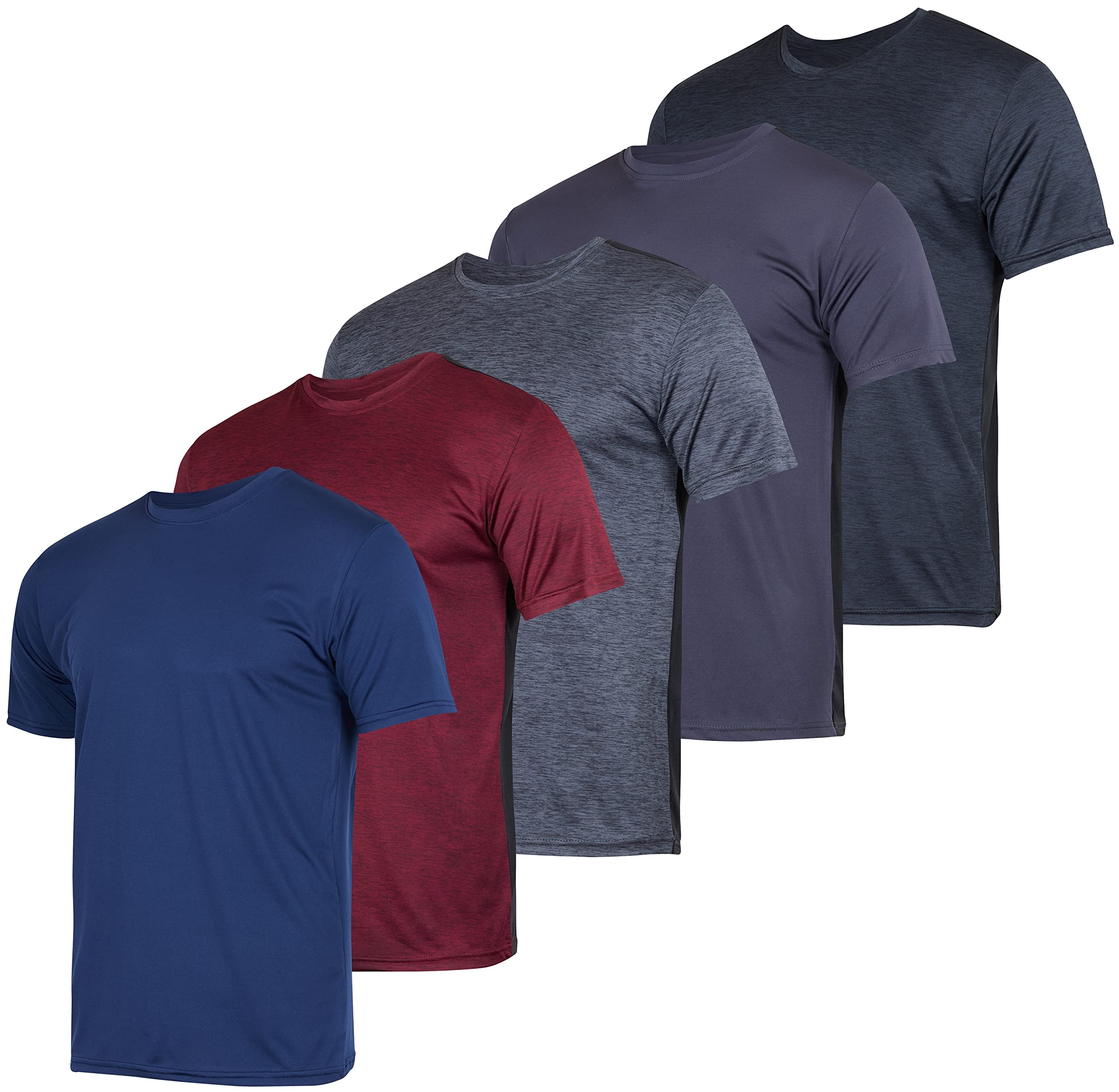 Real Essentials5 Pack: Men’s Short Sleeve Dry Fit Active Crew Neck T Shirt - Athletic Running Gym Workout Tee Tops