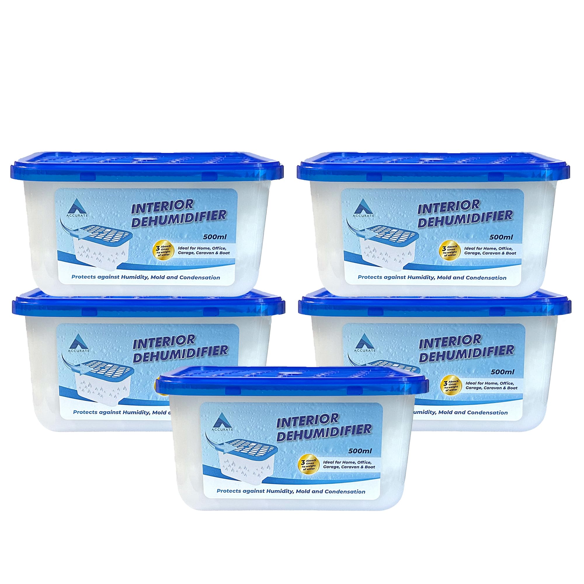 ACCURATE 500ml Interior Dehumidifier Pack of 5 | Condensation Remover Moisture Absorber | Dehumidifiers for Damp | Mould | Moisture in Home,Kitchen, Wardrobe, Office, and Basement (PACK OF 5)