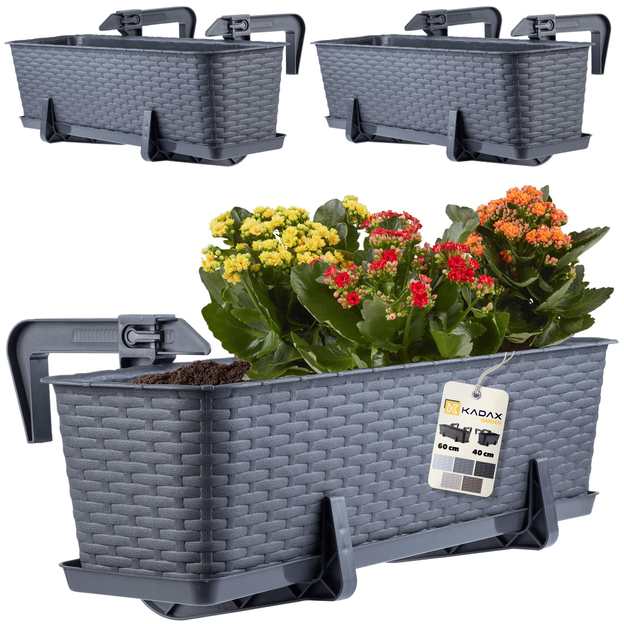 KADAX Blumenkasten Set, Balkonkasten – Kunststoff Pflanzkasten für Balkon & Garten, Wetterfest & Stabil, Ideal für Blumen & Kräuter