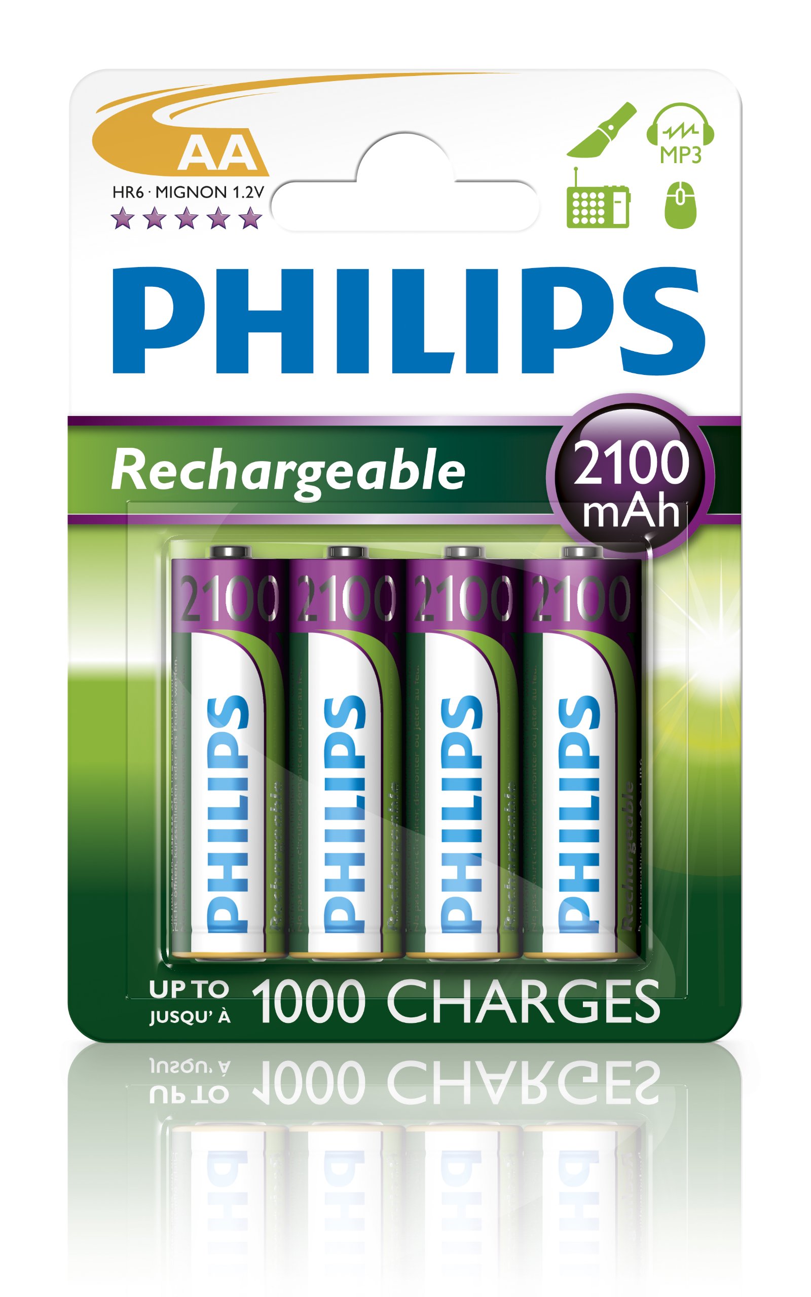 Philips Rechargeable Battery AA - 2100mAh (4 Batteries)