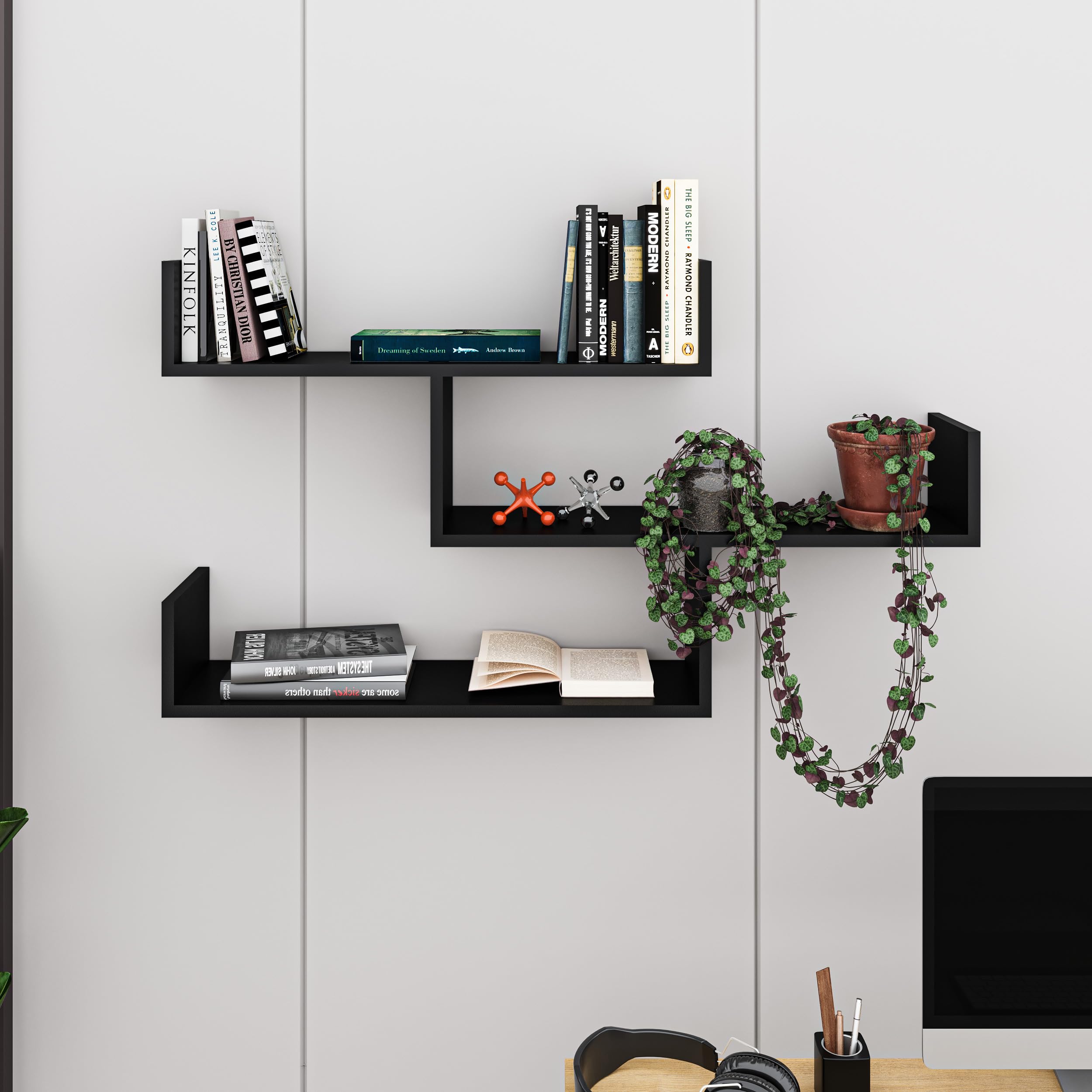 HOCUS PICUS 3 Tier Wall Shelf, Modern Design, 3 Piece Floating Shelf, Black โ image 1