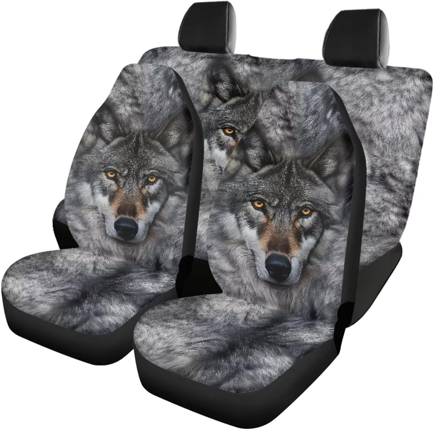 Grey Wolf Car Seat Covers Universal Fit 4 Piece Car Seat Cover Full Set, Luxury Interior Accessories, Front Rear Breathable Automotive Cushion Protectors