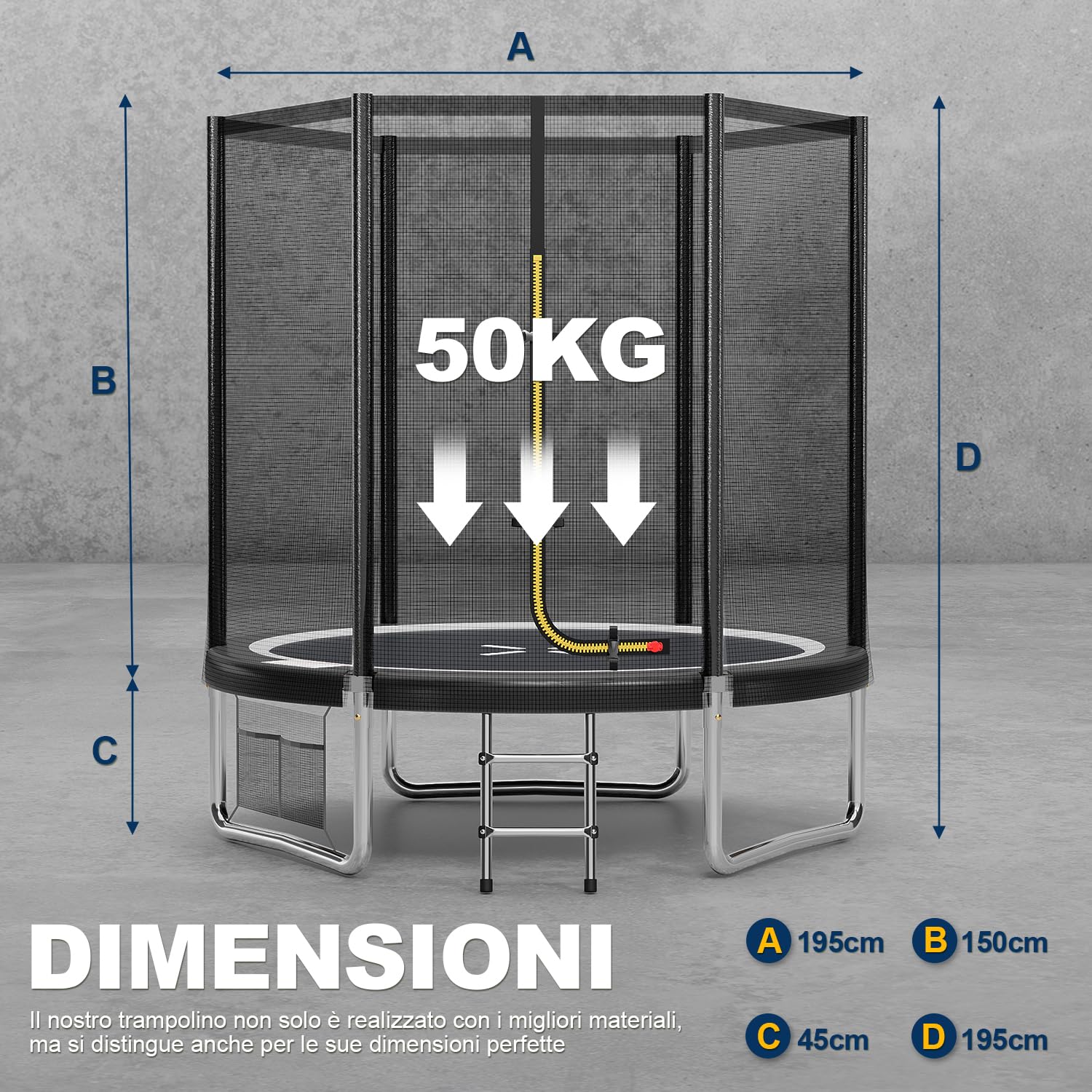 JUMMICO Trampolino Elastico per e Bambini Adulti 183/244/305/366/427 cmTrampolino Rotondo da Giardino Tappeto Elastico da Giardino di Diametro con Rete di Sicurezza, Scala e Barre Imbottite, Esterno