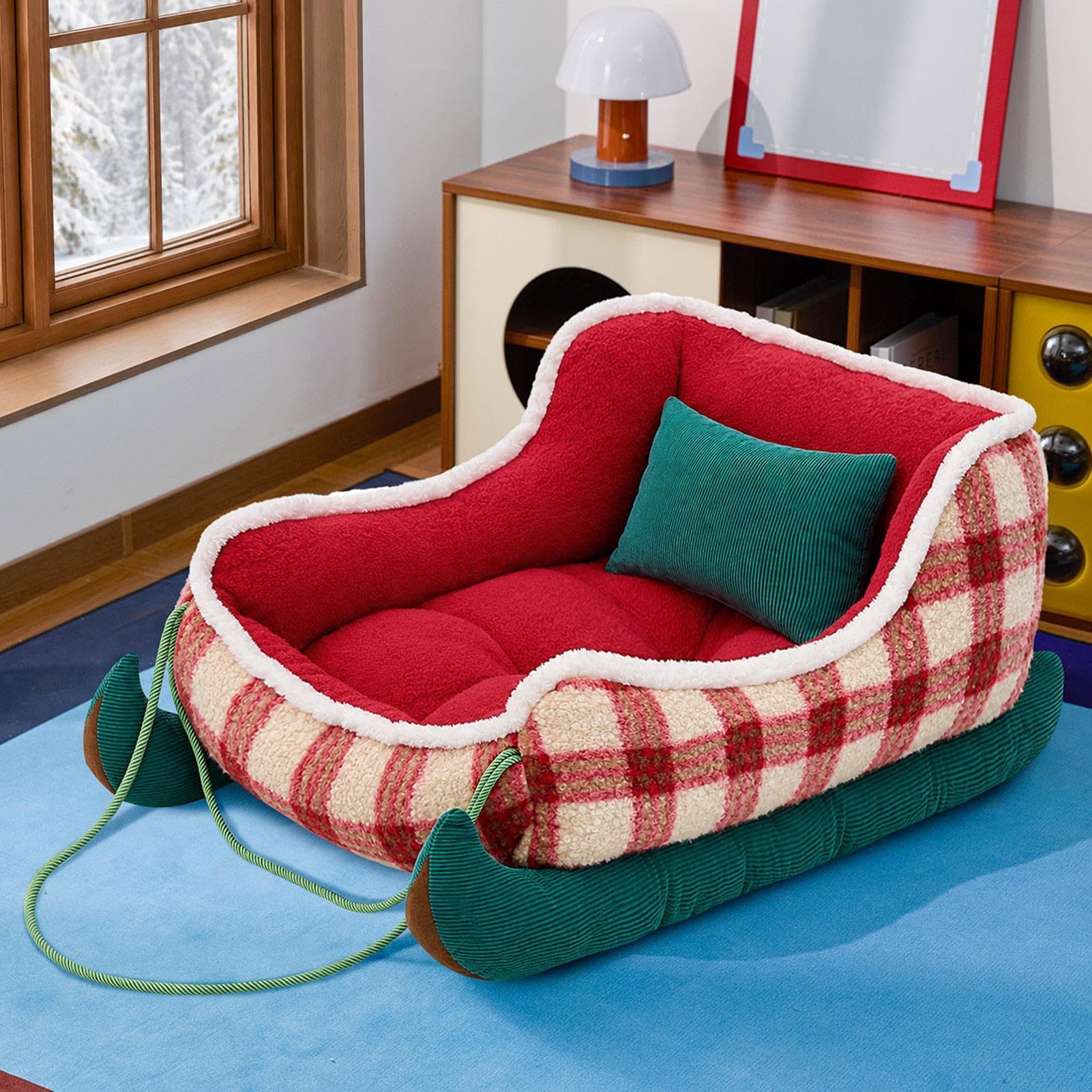 Cama trineo de perro Adorable decoración de temporada, suave y lavable