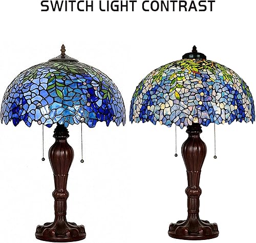 Miniatura 3 de MAGCOLOR Lámparas de mesa, estilo Tiffany, lámpara de mesa de glicina púrpura con pantalla de 16 pulgadas hecha a mano y base de lámpara redonda