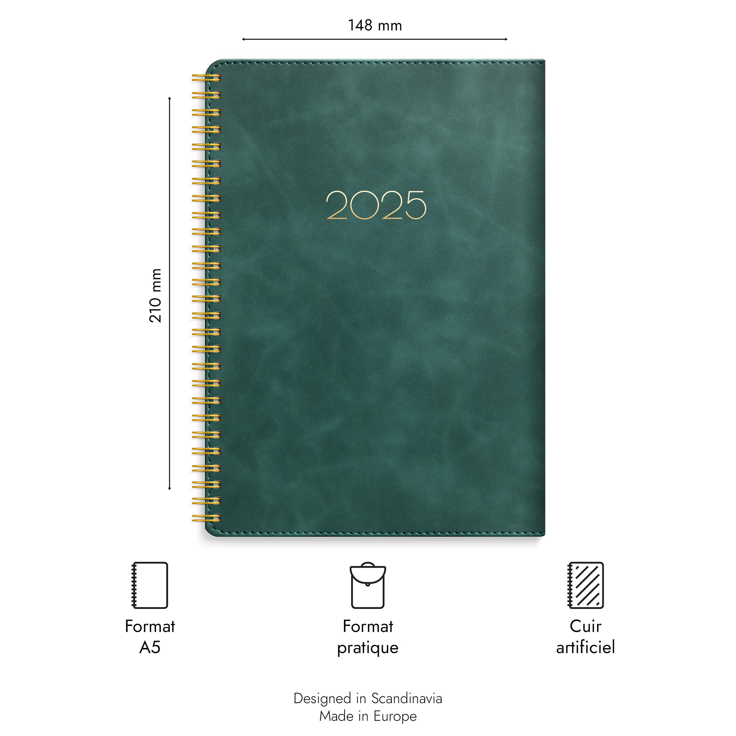 Agenda Semainier 2025 Burde Doodle - Format A5, Spirale - Décembre 2024 à Janvier 2026 - 142 Autocollants Inclus