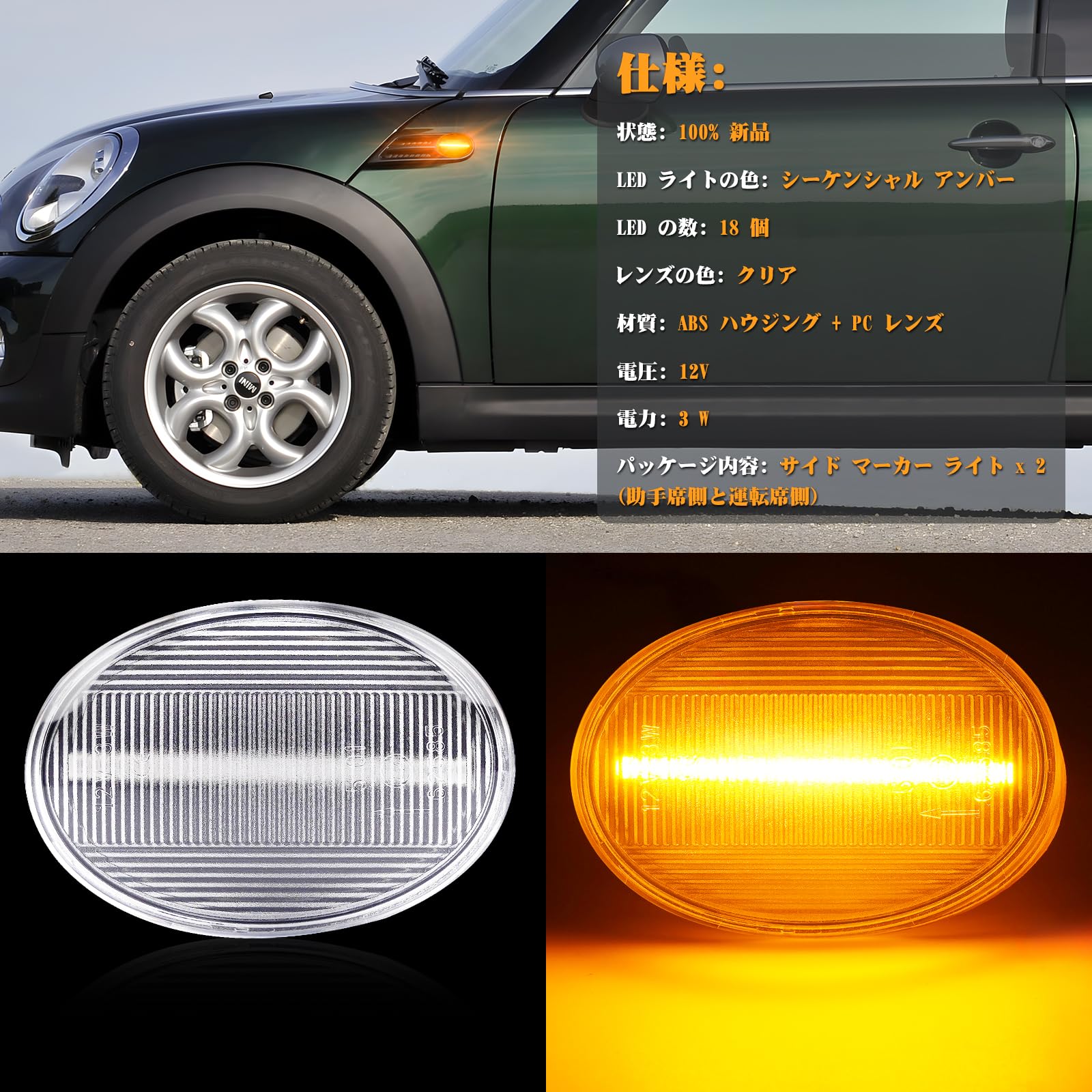 MINI R56サイドマーカー GemProミニ R55 R56 R57 R58 R59 LED サイドマーカー ウインカー