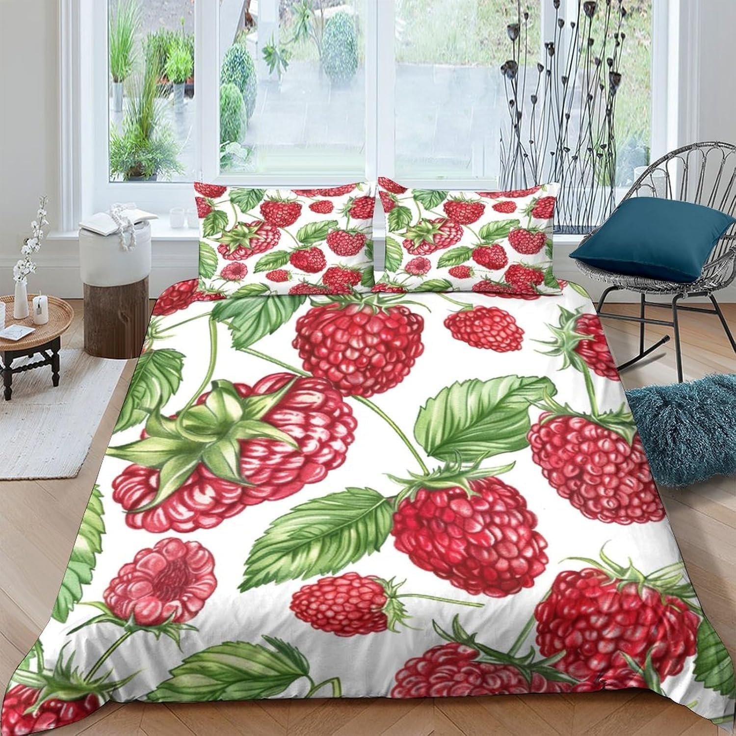 Housse de couette 135x200 parure de lit 1 ou 2 personnes microfibre respirante fruit 3D