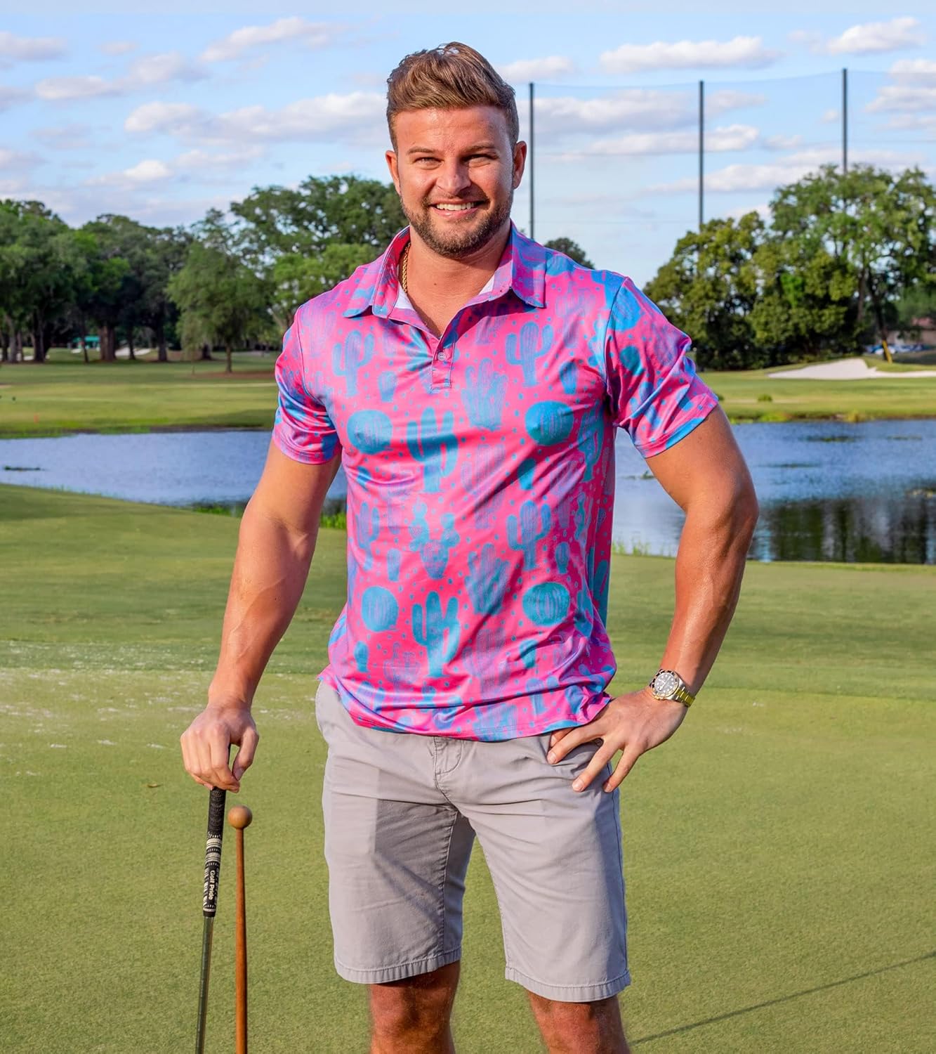 uideazone Mens Polo Shirts Short Sleeve Dry Fit 3D Print Moisture Wicking Funny Golf Shirt