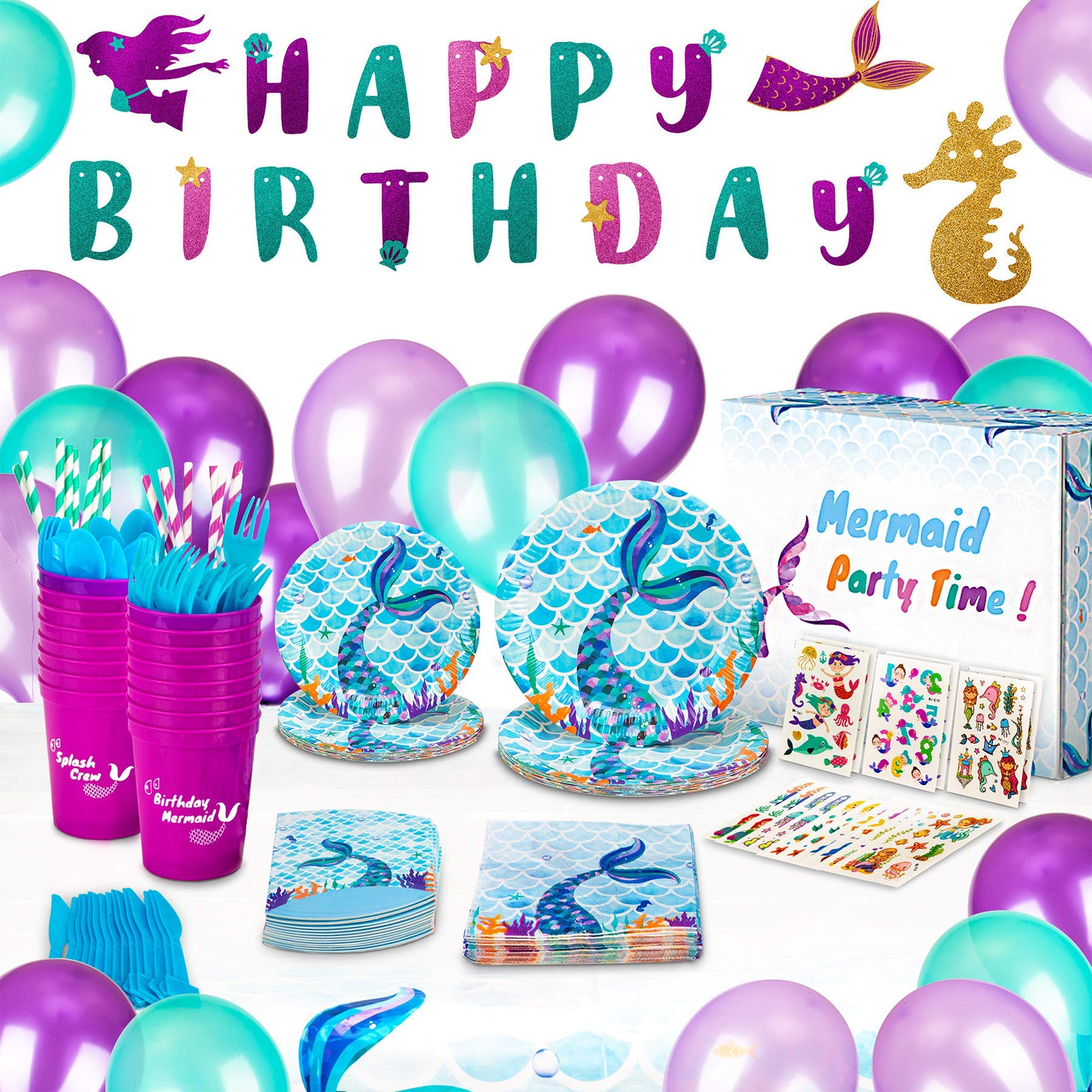 Bengum BPA-free Mermaid Birthday Party Supplies and Decorations Kit