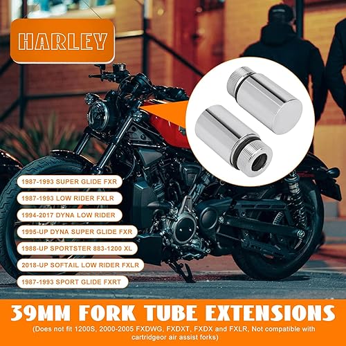 Miniatura 8 de Kit de extensión de tubo de horquilla de 1.535 in de 5 pulgadas cromado compatible con Harley Sportster 883 1200 XL Dyna Glide y FXR