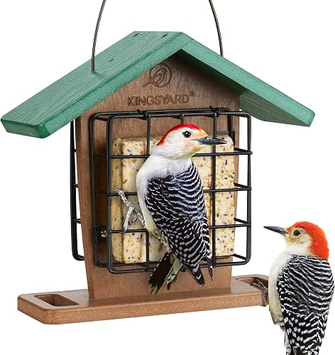 Kingsyard Recycled Plastic Double Suet Feeder with Rainproof Roof &