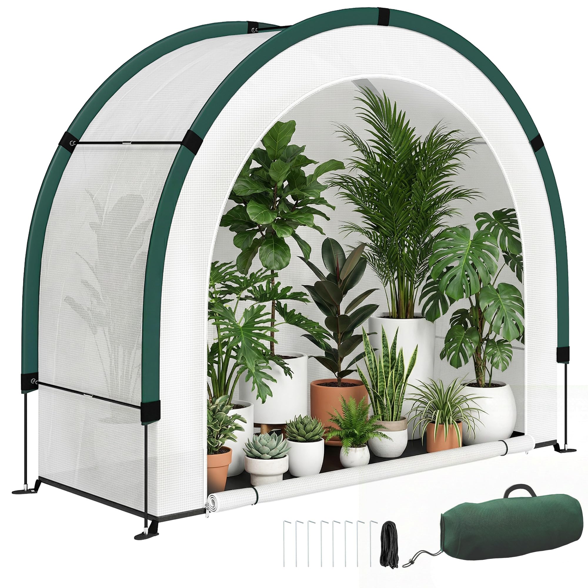Outsunny Serra pieghevole mini 200 x 80 x 164 cm Verde | Serra portatile con porta con cerniera, base in PE, per giardino patio