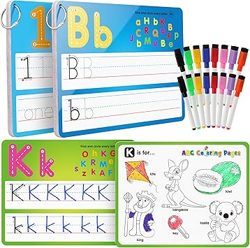 Coogam Handwriting Drawing Practice Cards, 36pcs Alphabet Number Painting Coloring with Pens, Double Sided Write and Wipe Tracing Flashcards, Educational Montessori Toy Gift for 3 4 5 Year Old Kids