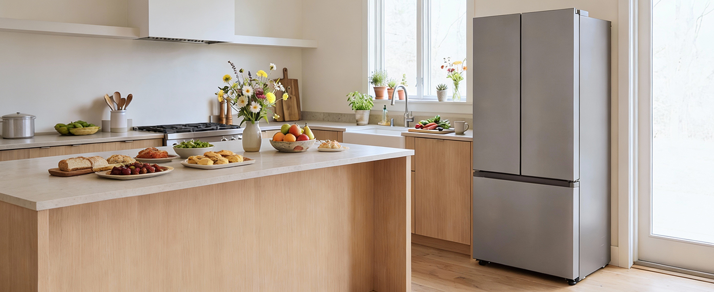 Image of 18 Cu.Ft. French Door Refrigerator with Ice Maker, Refrigerator with Freezer Drawer, Frost-Free, UL Certified, French Door Fridge with 3 Smart Cooling Modes