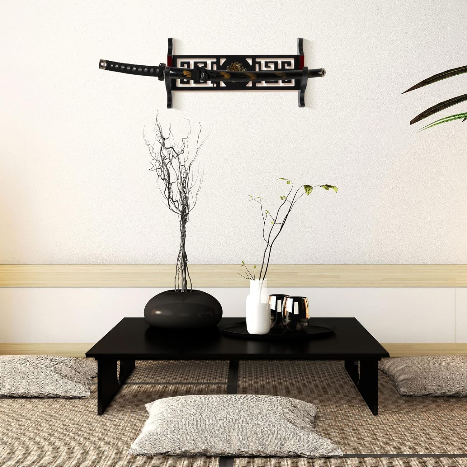 Soporte de pared para espada, soporte de exhibición, Acolchado Katana Wakizashi Genji y Samurai Swords Dragon Pattern,1 nivel
