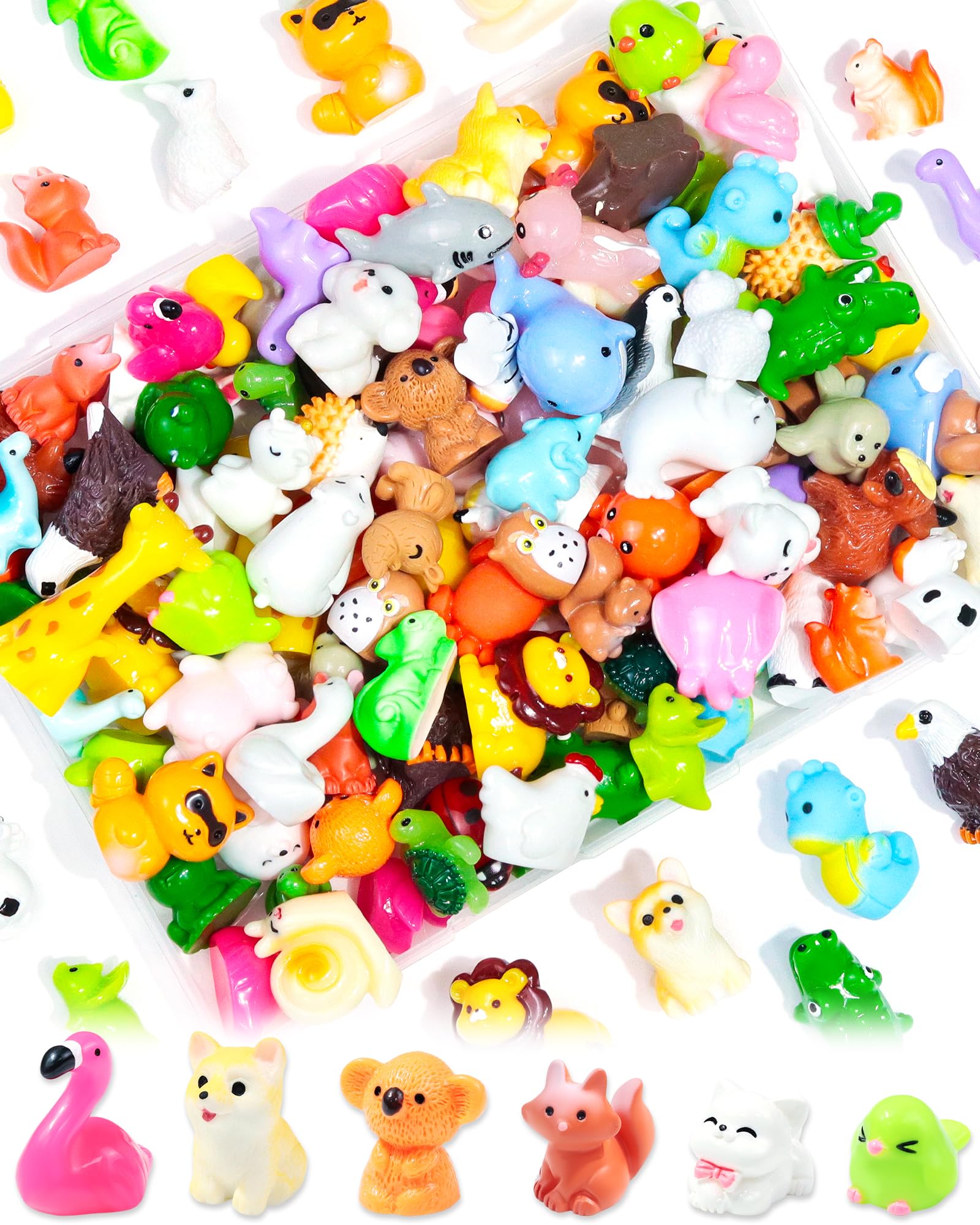 56 Pcs Mini Resin Animal Figurines Bulk Tiny Little Animals to Hide Small Figures for Micro Fairy Garden Party Favors Dollhouse Crafts Decor