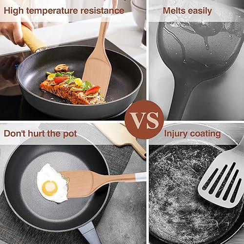 Miniatura 4 de Cucharas de madera para cocinar, 6 utensilios de cocina de madera de haya natural, cucharas de cocina de madera de agarre suave con agujero para