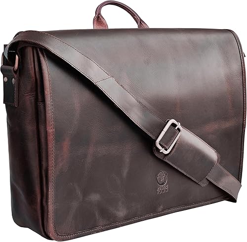 Bolso de mensajero de cuero para hombre, 14 pulgadas, bolso de cuero para laptop, bolso cruzado vintage para oficina, bolso de hombro de viaje