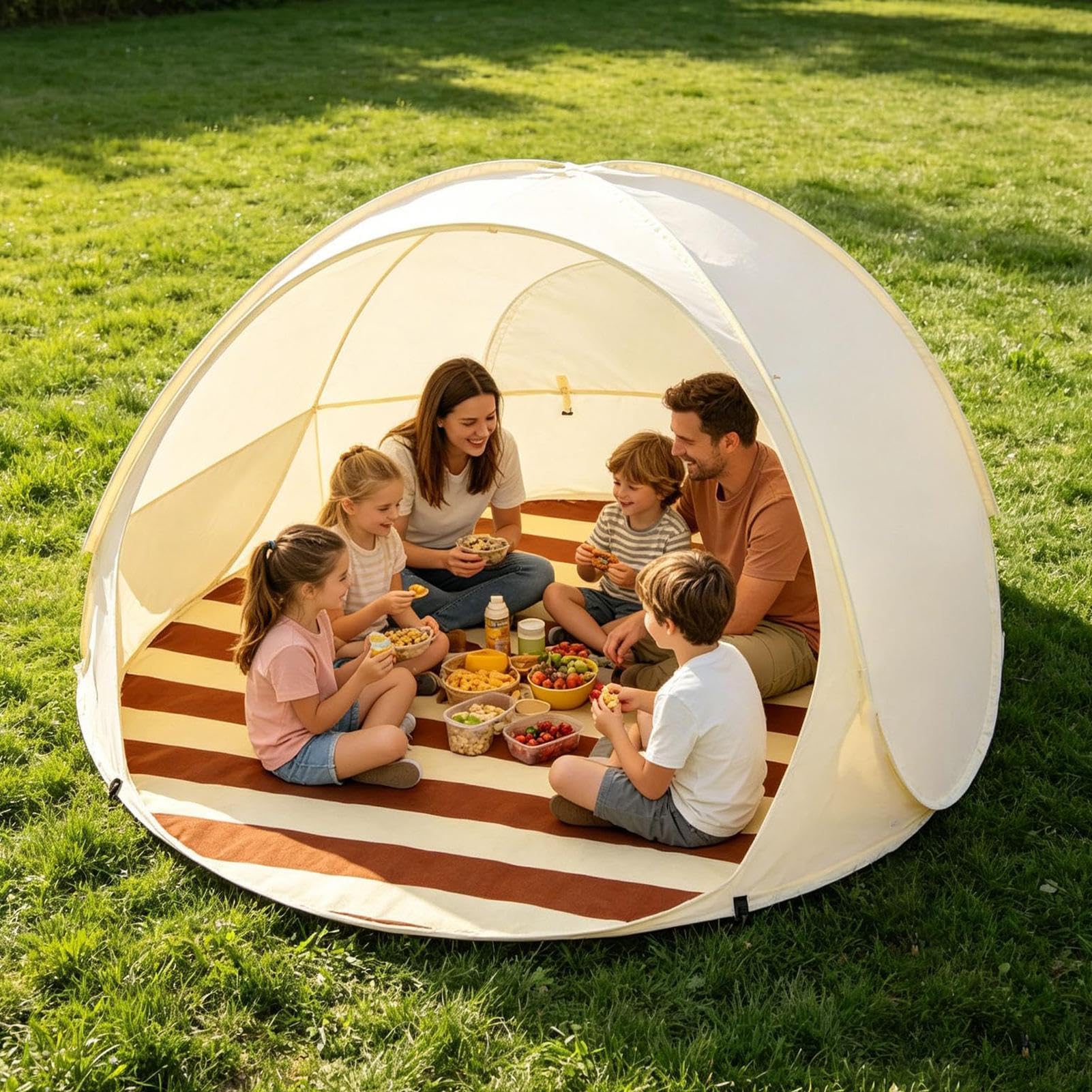 Tenda da Spiaggia 3-4 Persone Rete Fine Facile Portatile | Tenda Parasole Portatile Solare per Campeggio Pesca Escursionismo Picnic Viaggio Festa Estiva