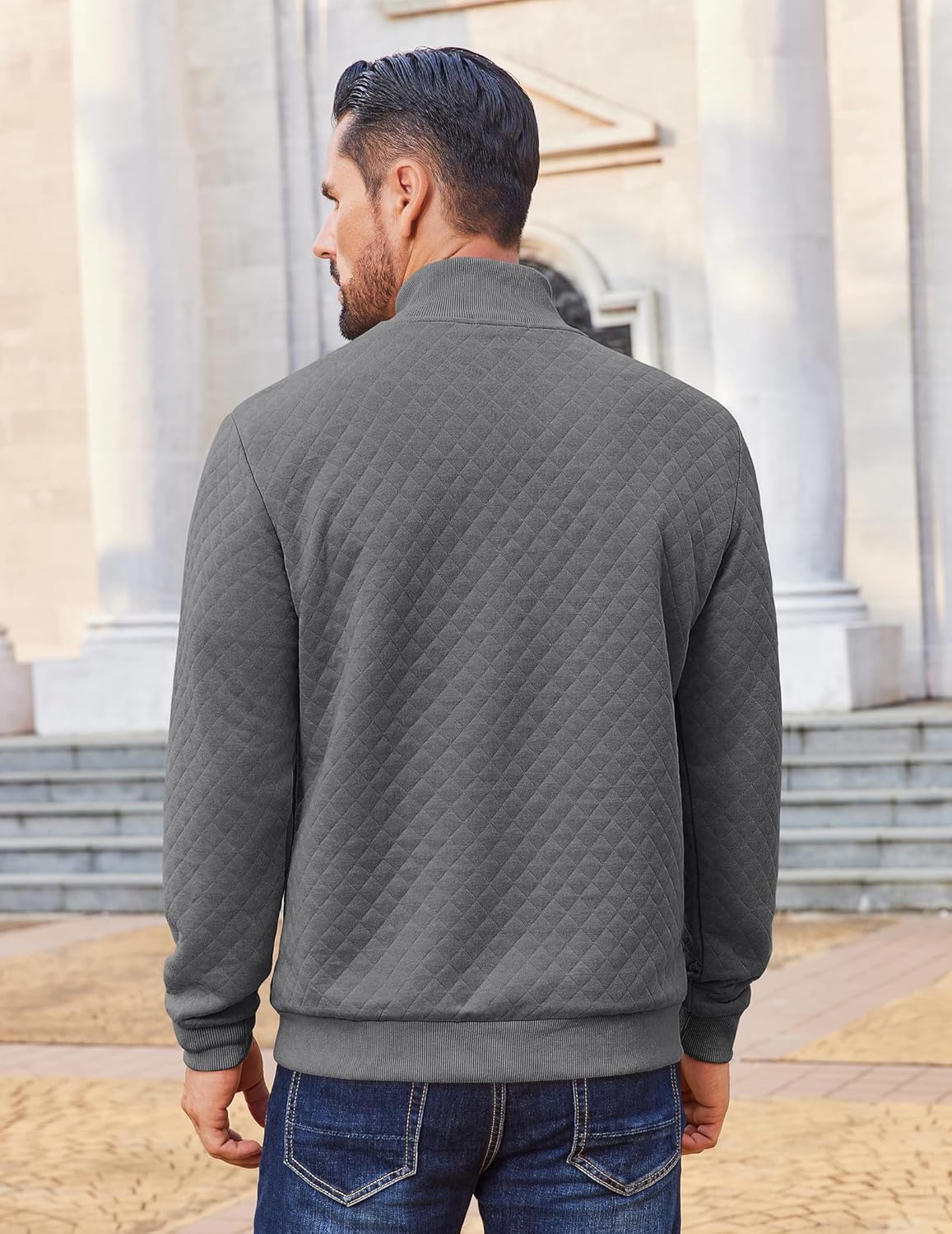 COOFANDY Men Quarter Zip Pullover Long Sleeve Quilted Sweatshirt Waffle Casual Collared Sweatshirts Mock Neck Winter Polo