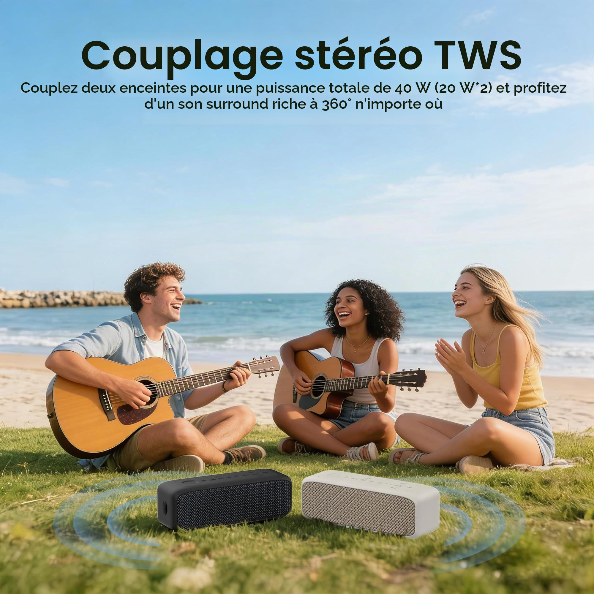 JUOVI Enceinte Bluetooth Portable 20W IP68 Étanche pour Extérieur