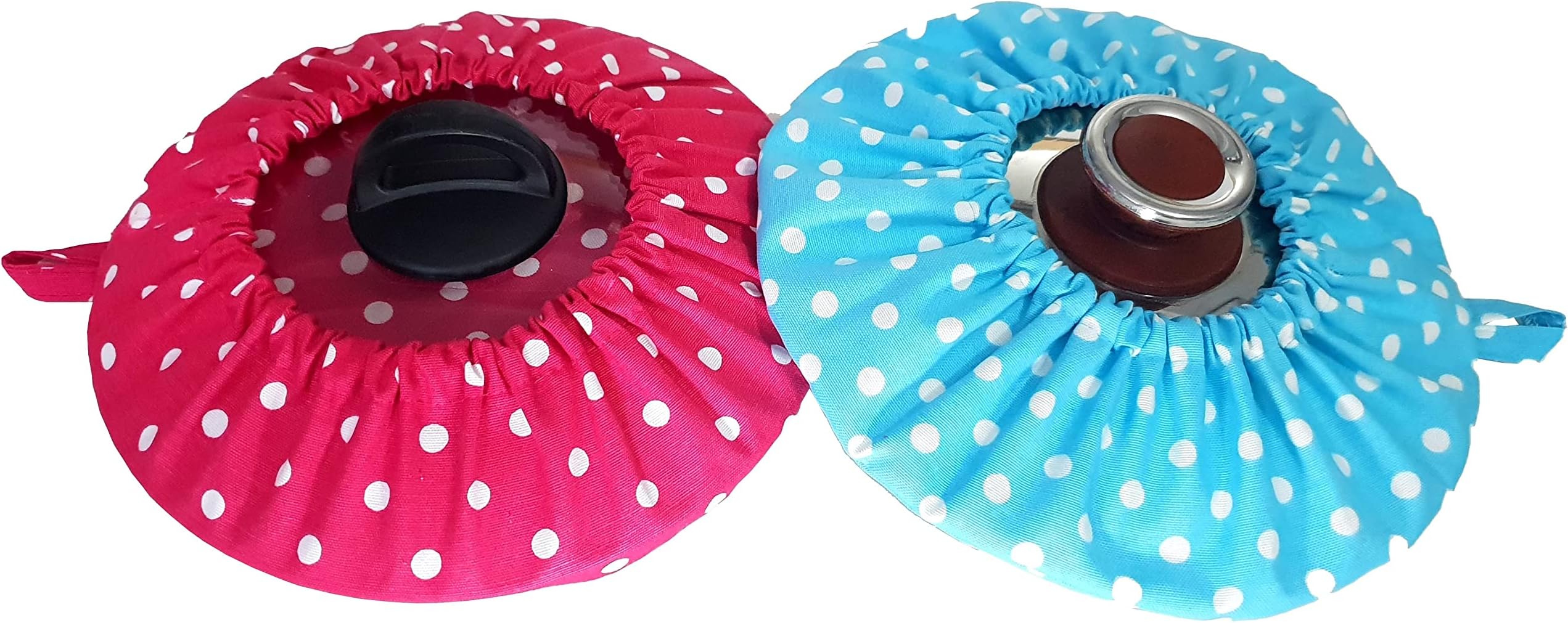 DLK - 2 X Thick Fabric Steam Catcher - Cotton Steaming Cloth Cooking - (8-11) inch / (20-28) cm Rice Lid Cover, Rice Brewing Cover - Steam Trap Set of 2 - Mix (1 pc Blue and 1pc Magenta) (RCC-P)