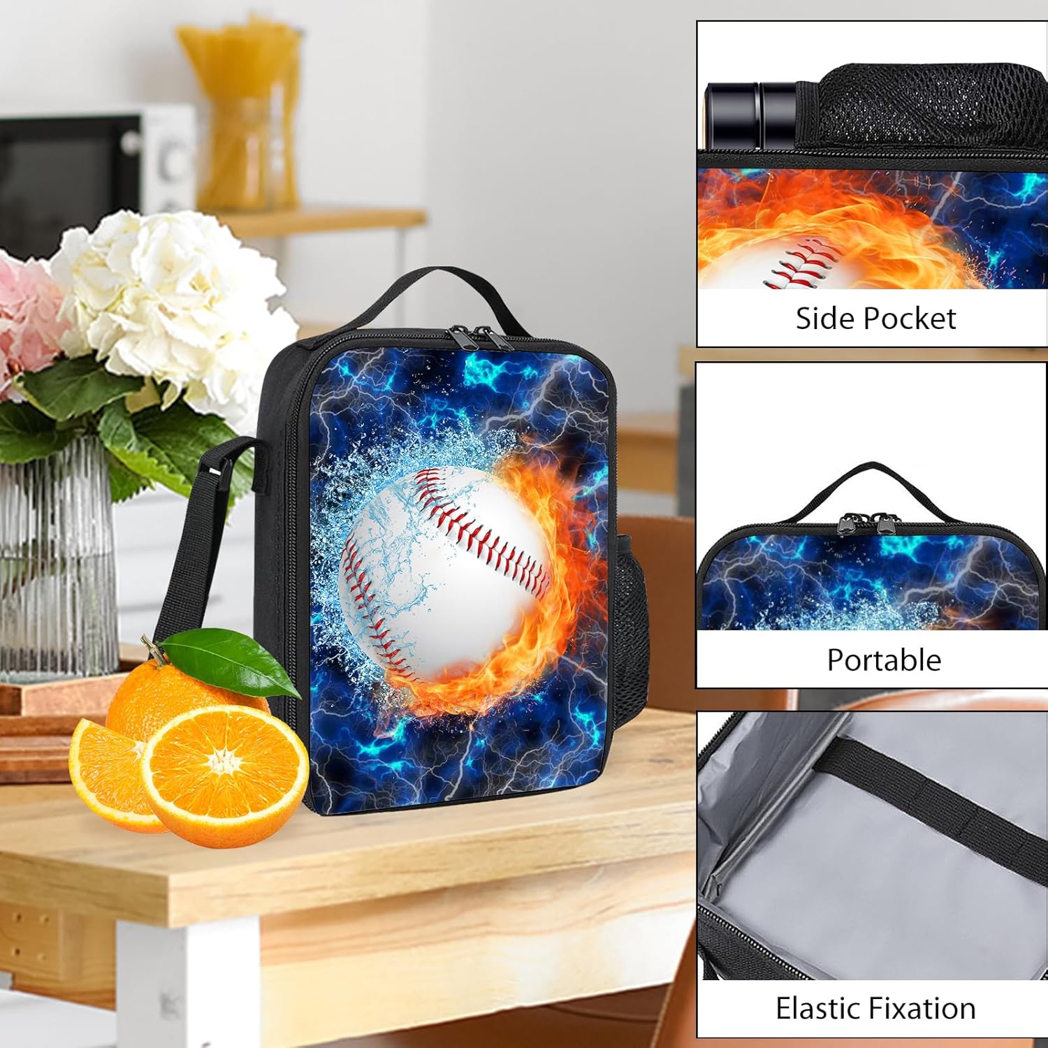 3PCS Baseball Backpack Set for Boys, Large Lightweight School Backpack with Lunch Bag & Pencil Case, Back to School Cool Sport Bookbag for Kids, Elementary Middle School Students - Blue