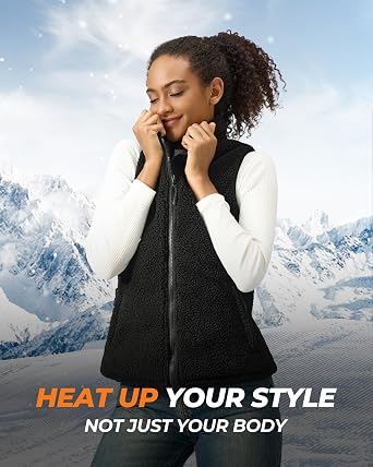 Fuzzy Sherpa Fleece Heated Vest Women, 9 Heating Zones