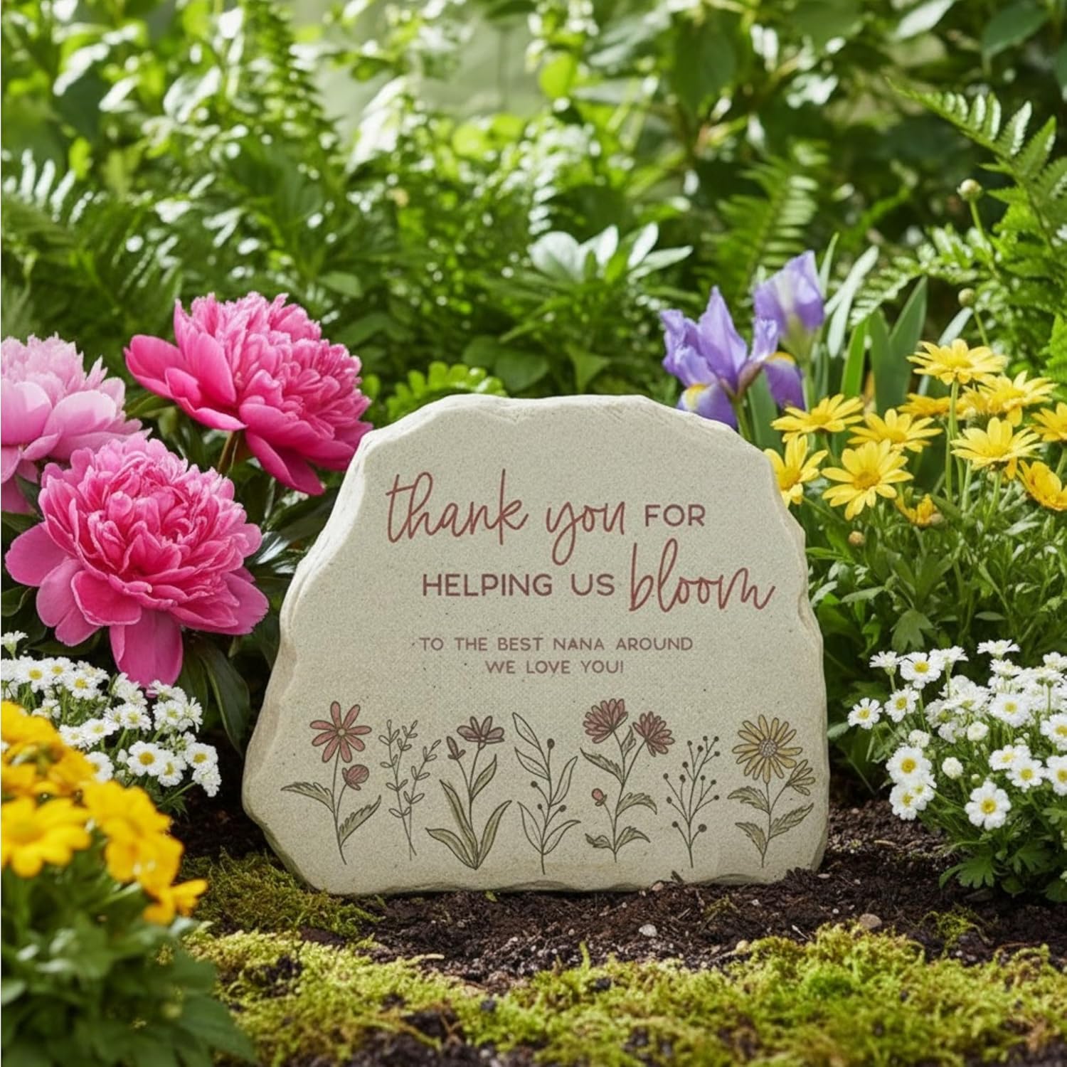 Personalization Universe Love Blooms Here Personalized Garden Stone, Custom for Grandma, Engraved Grandmas Garden Decor, Decorative Yard Stepping Stone