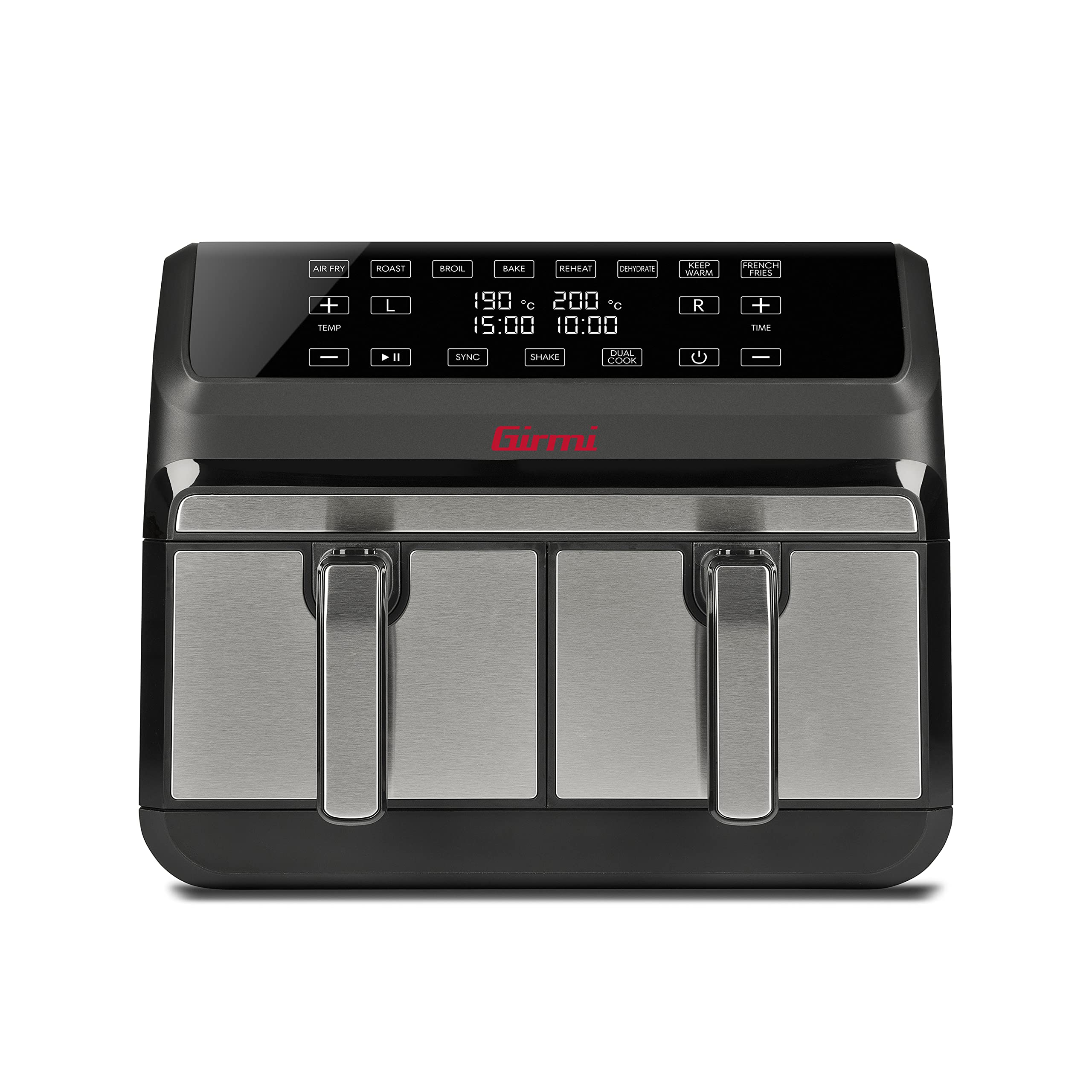 Girmi FG22 Friggitrice ad aria a Due Zone 8 Litri (4+4), 1700W, 8 modalità di cottura, Timer, Display Digitale, Ricettario incluso