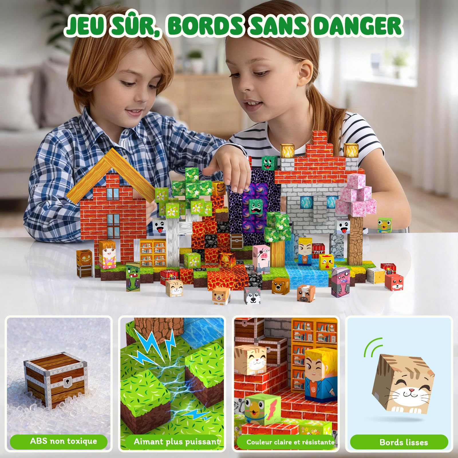 Construction Magnetique Enfant 330 pièces 2CM Magnetic Blocks 3+ Jeux Aimants, Bloc de Cube Magnétique de pour Garçon et Fille, Jouet Créatif Montessori pour Enfants 3 4 5 6 7 8 9 10 11 12 Ans Jeu