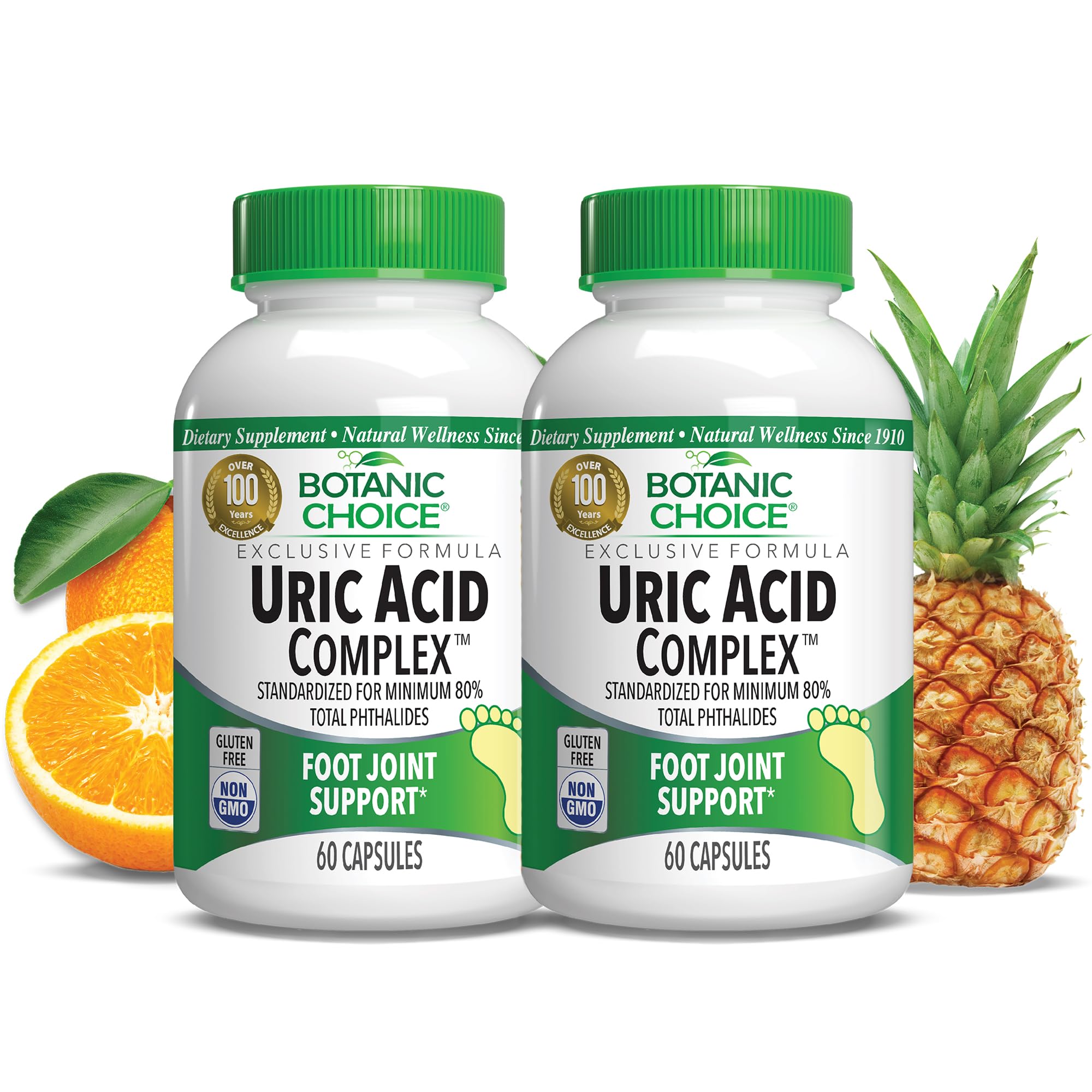 Botanic Choice Uric Acid Complex Celery Seed & Bromelain Foot Joint 2 Pack 60 Count (Pack of 2)