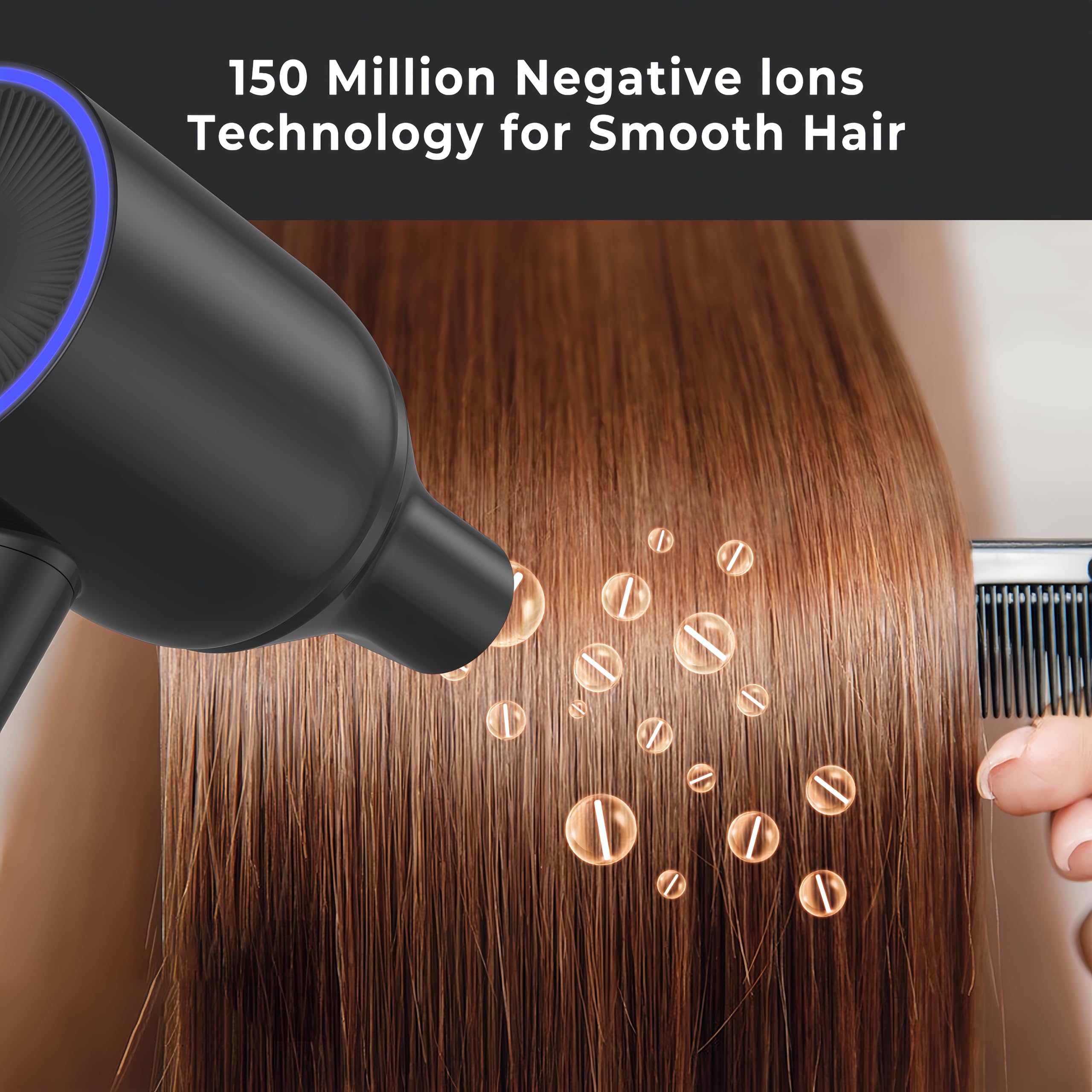 Pro Secador de Pelo con Difusor 110.000 U/min de Alta Velocidad 150 Millones Iones Profesional Conjunto de Secador Pelo con Concentrador Boquilla y Difusor, 1600W, Negro/Oro
