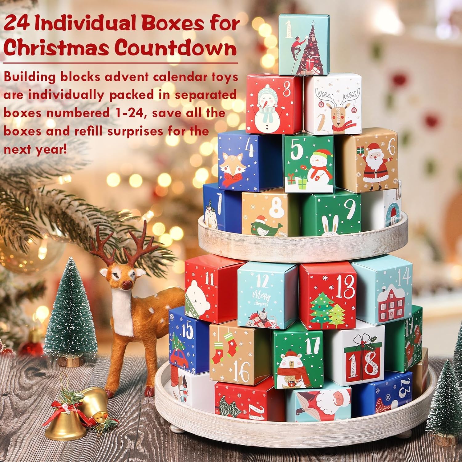 Advent Calendar with 24 individual boxes, each containing building blocks