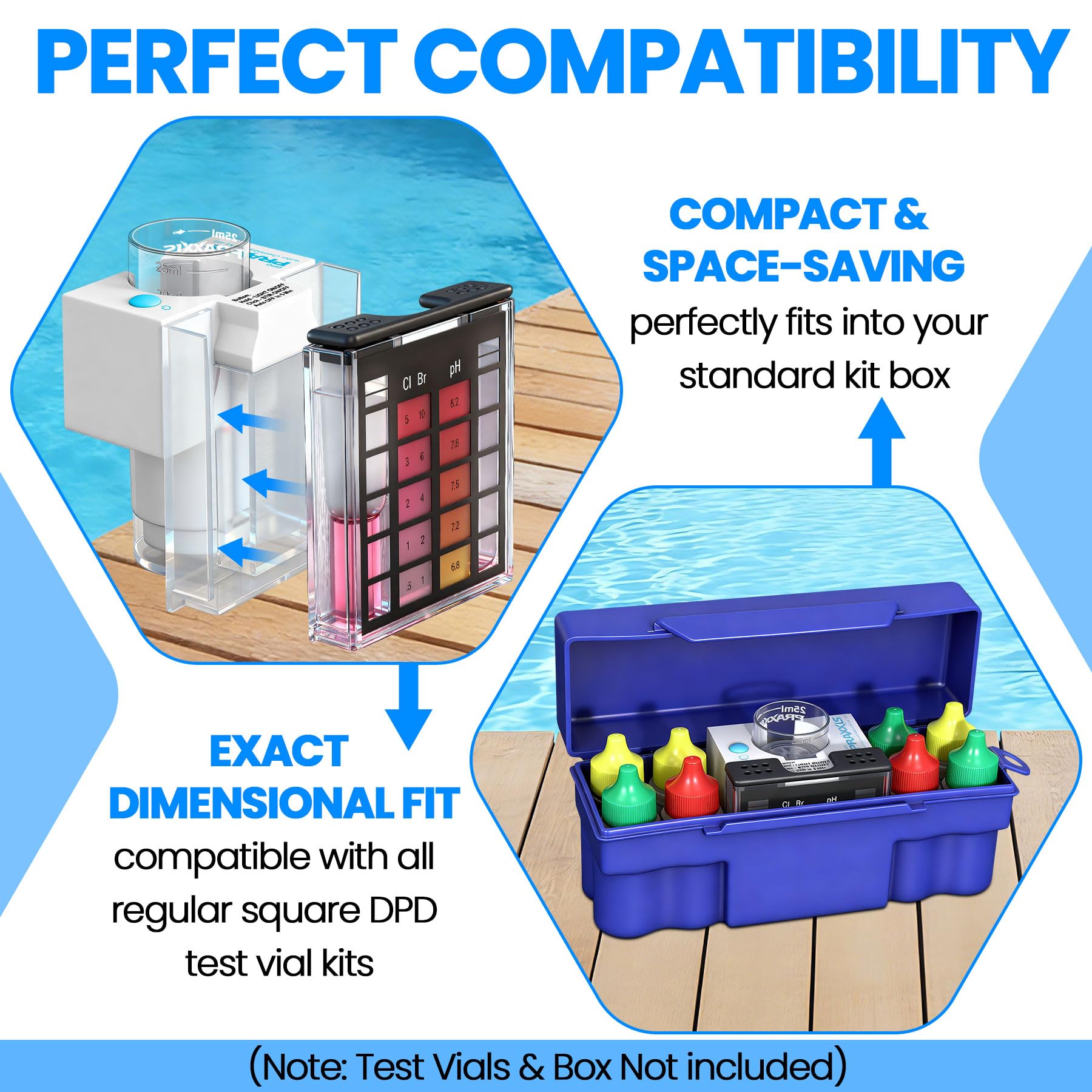 PRAXXIS Kit per test di chimica dell'acqua della piscina, scatola luminosa a scatto, agitatore magnetico automatico integrato, miscelatore magnetico con controllo a pulsante, kit di test dell'acqua