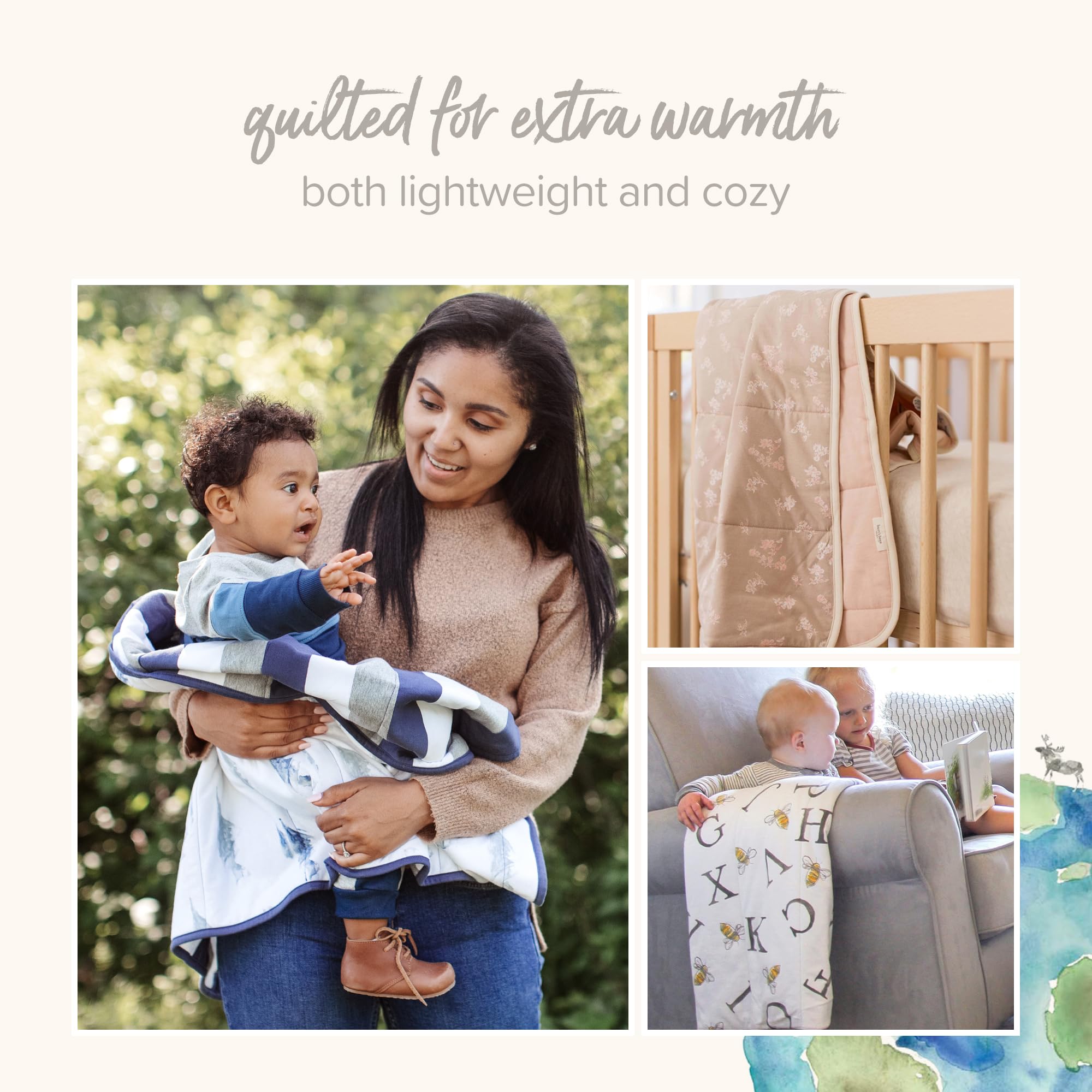 Burt's Bees Baby Manta Reversible, para guardería, Cochecito y Barriga de algodón orgánico, Acolchada, Ropa de Cama para bebés y niños pequeños