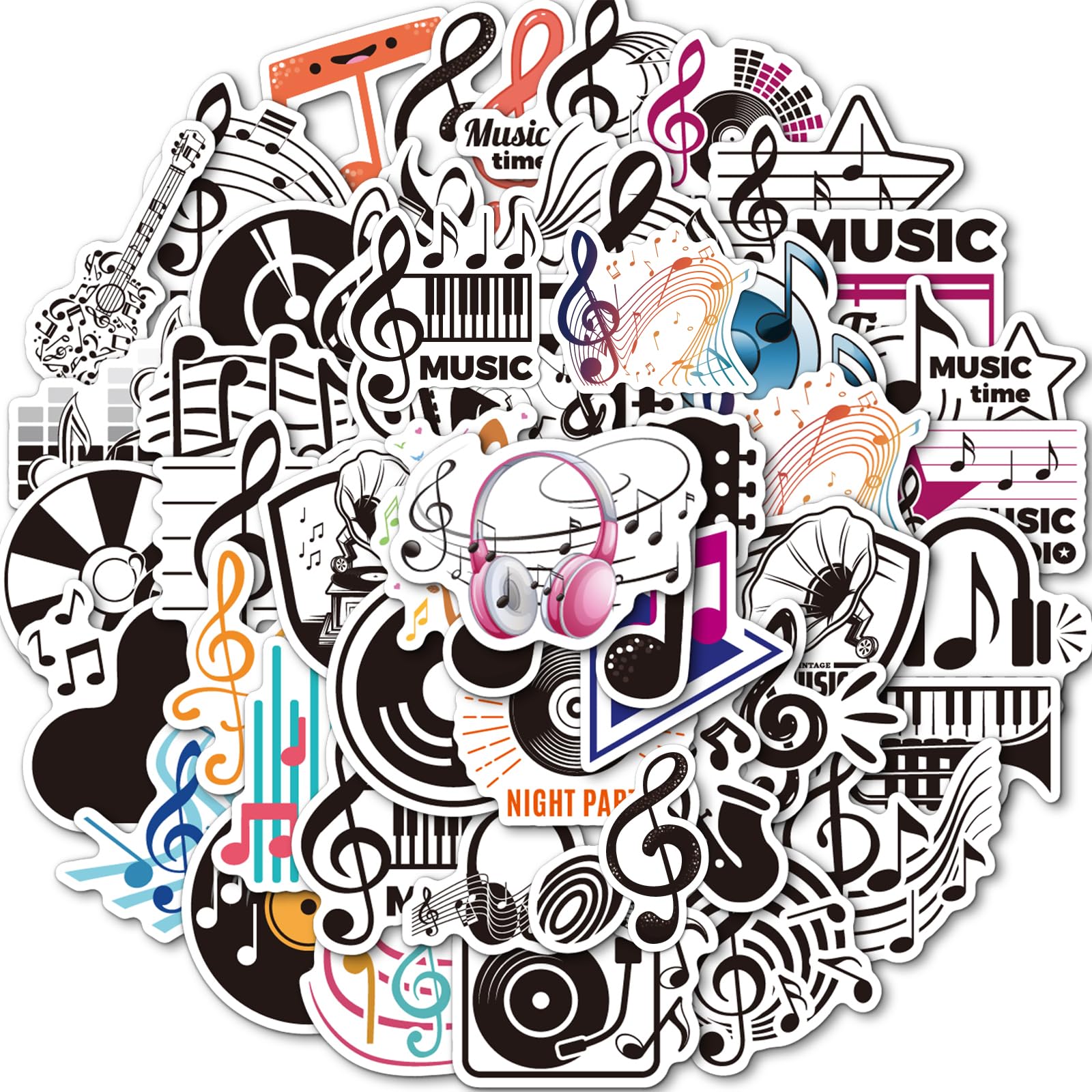 50Pcs Music Stickers for Water Bottles & Laptop - Waterproof Vinyl Musical Note Instrument Stickers for Piano, Guitar - Aesthetic Music Decals for